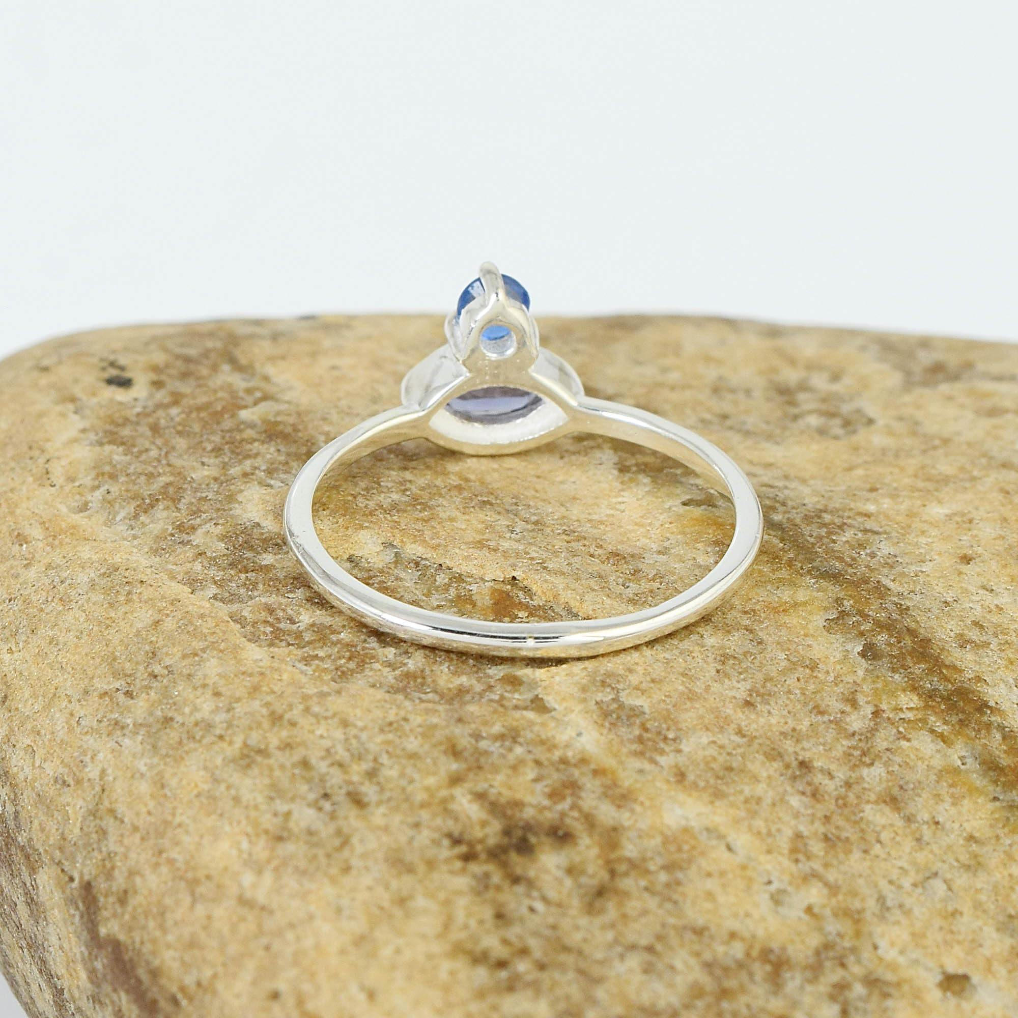Anello da donna in argento Sterling 925 con zaffiro blu, anello con pietra portafortuna di settembre, anello in argento minimale marquise e rotondo, gioielli fatti a mano