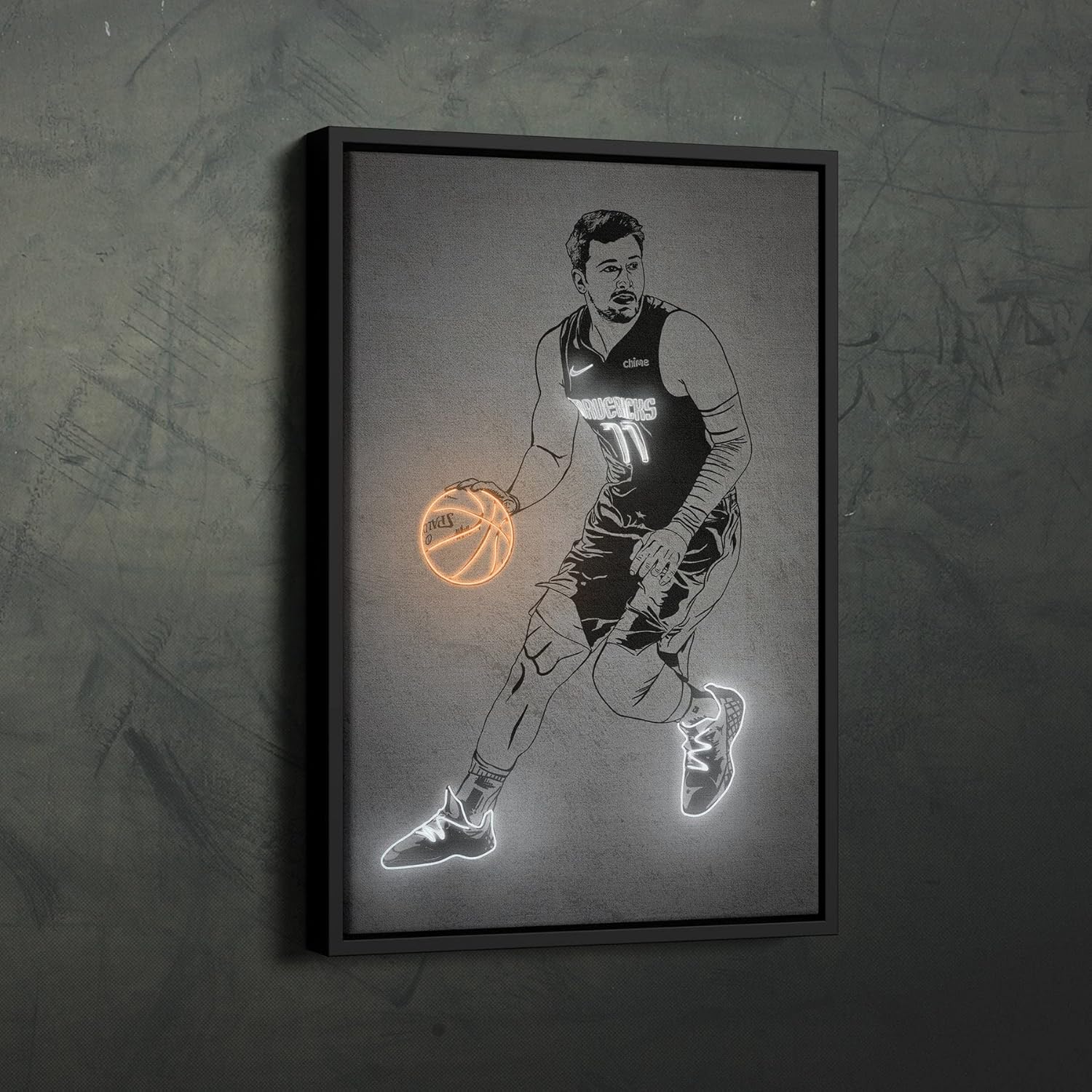 FENIN Luka Doncic Poster Neon Dallas Mavericks NBA Canvas Wall Art Home Decor Framed Poster Man Cave Gift(Canvas Ready To Hang, 12"x18")