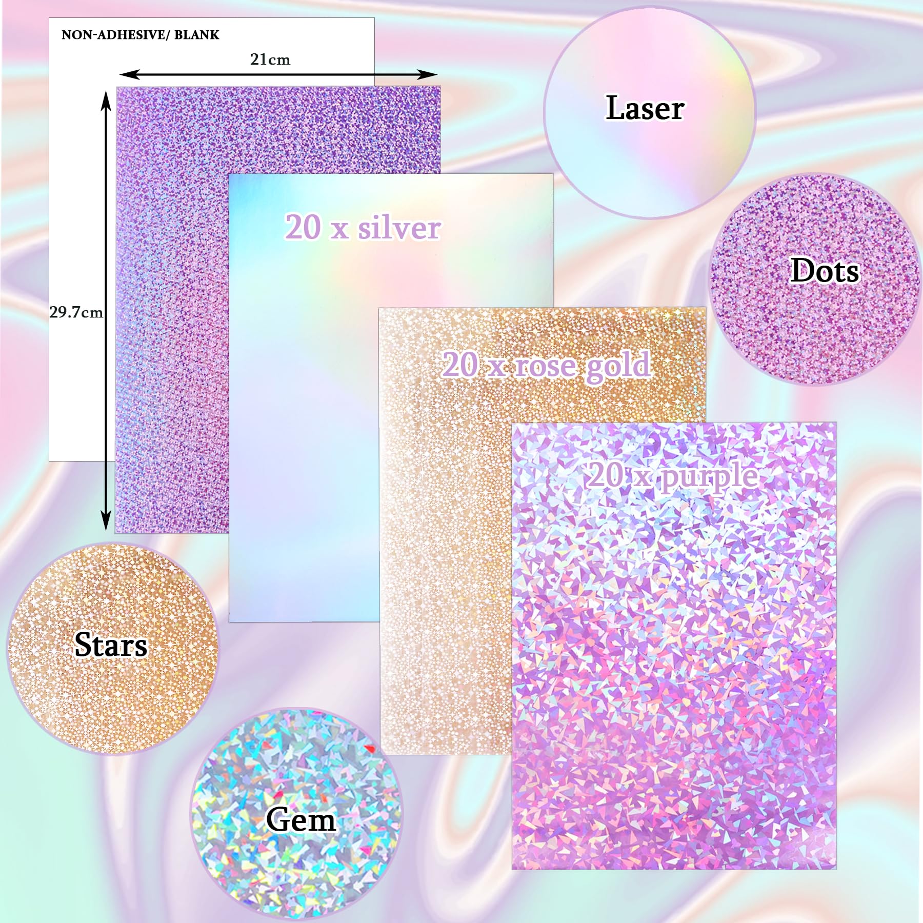 60 Sheets Holographic Card A4 - Image 2