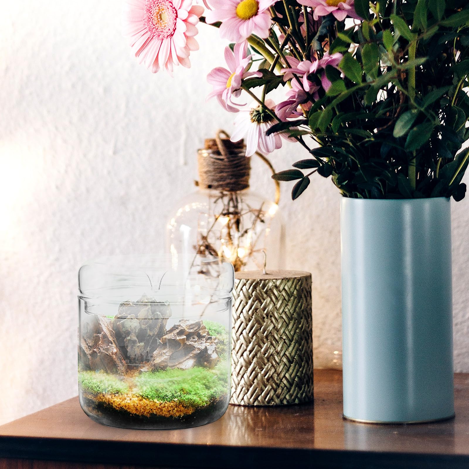 Terrario di Vetro per Piante Ecosistema Multifunzionale, Contenitore Paesaggistico Piccolo per Micro Paesaggi Fai da Te, Decorazione da Tavolo per Soggiorno, Ufficio e Interni