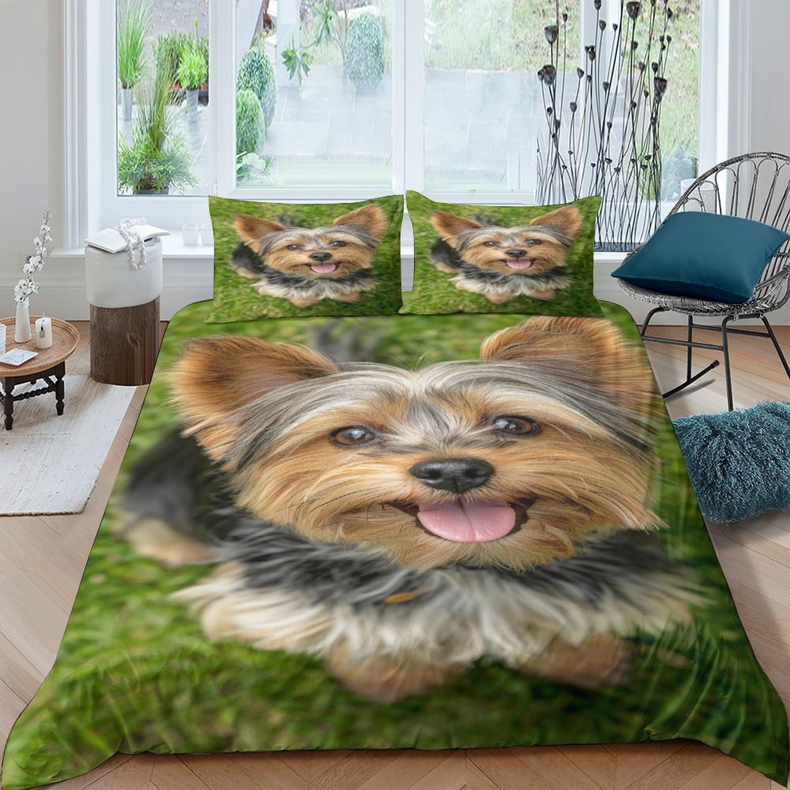 HWEICOIN Yorkshire Terrier Duvet Cover Set 2 PCS Hotel Quality Quilt Cover Bed Sets Bed Covers with Pillowcases with Zipper Closure Hypoallergenic Soft Breathable Microfiber Single（135x200cm）