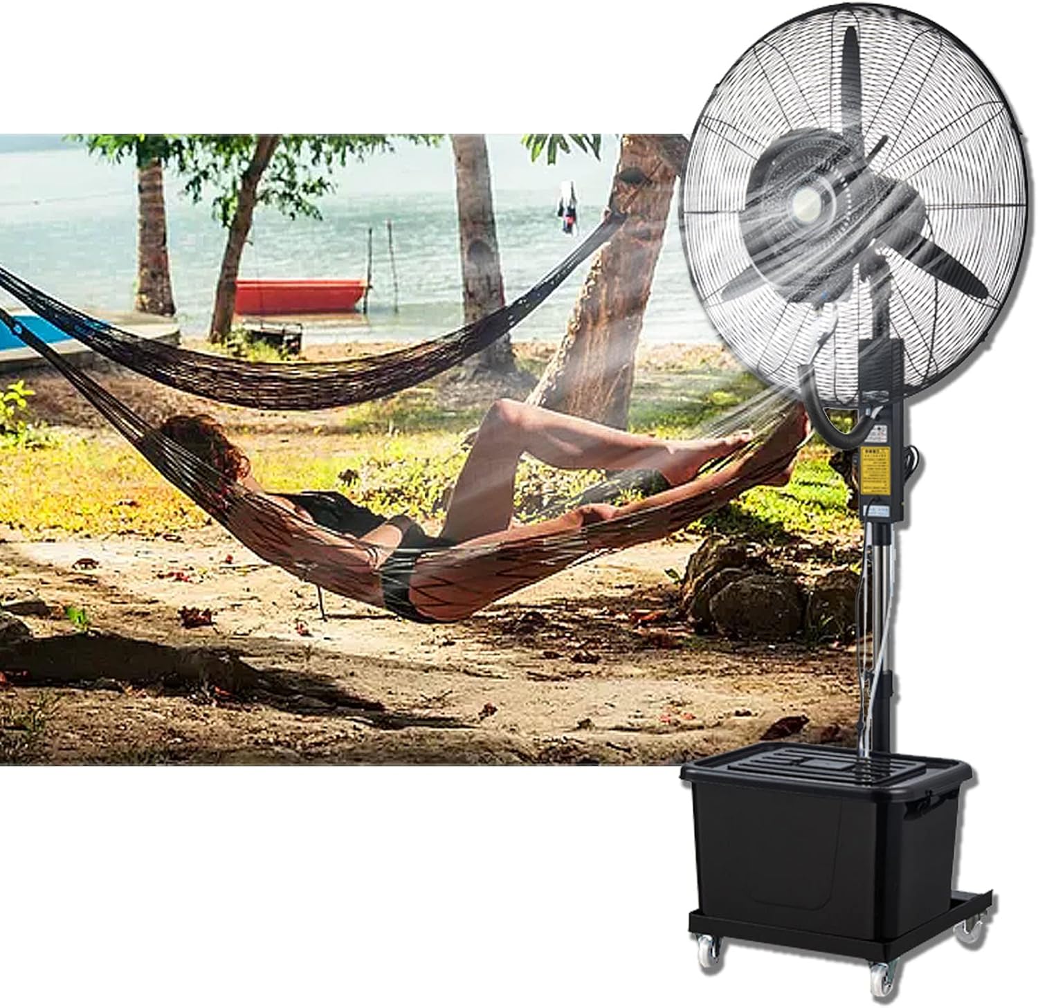 Outdoor Misting Pedestal Fan 3 Cooling Speeds Fans 90° Oscillating Industrial Fan Moving Spray Fans with 11 Gallon Tank, Backyards Patios Use