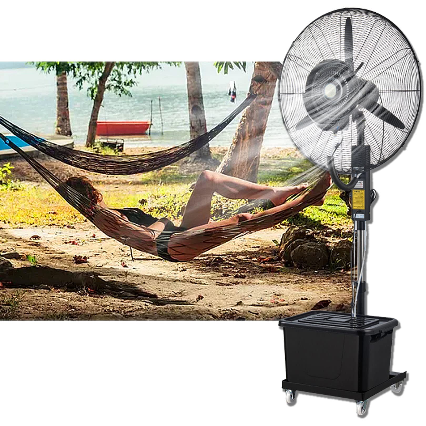 asdchZen Outdoor Misting Fan, 90°Oscillating Pedestal Fan, 3 Speeds, Large 42L Tank For Patio Cooling,One Color-Fan blade650mm