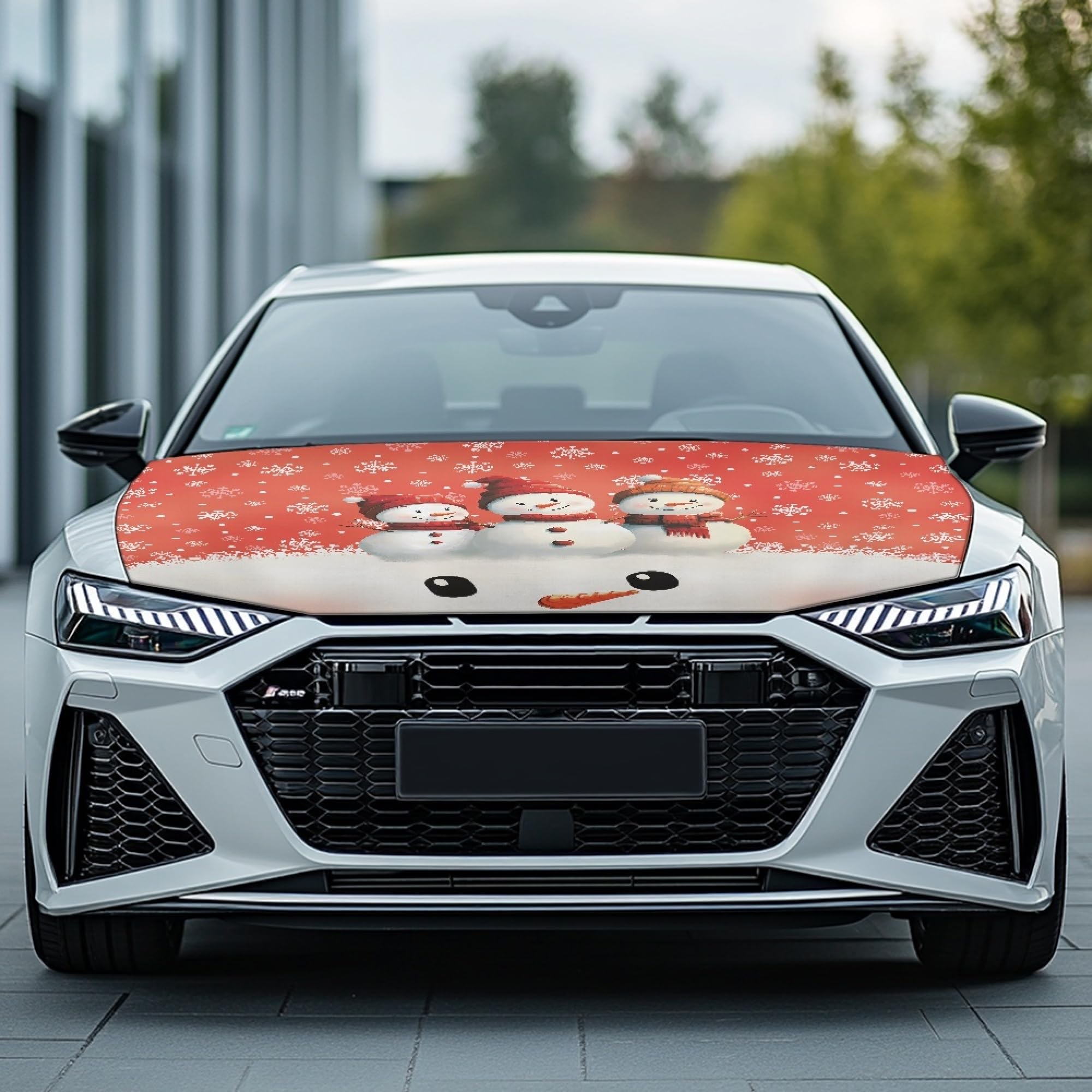 NDISTIN Cute Snowman Car Hood Cover Protector Soft Hood Covers for Cars Easy to Install Car Hood Cover for Winter Christmas Car Hood Banner Xmas Auto Accessories
