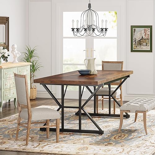 Vista 6 de Tribesigns Farmhouse Dining Table for 6 People, 70.8-Inch Rectangular Wood Dining Table, Rustic Kitchen Table with Heavy Duty Metal Legs for Dining