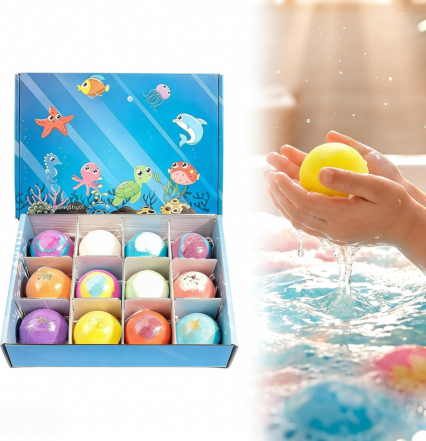 2026 New Bath Bombs with Surprise Toys Inside, 6/12 Pack Fizzy Bubble Bath Gift Set, Ocean and Dinosaur Egg Bath Fizzies, Natural Sea Salt Color Changing Spa Bath Balls, Easter Gifts (Ocean)