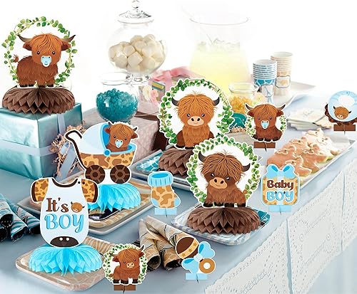 Miniatura 6 de 12 centros de mesa de nido de abeja de vaca de las tierras altas azules, decoración de mesa de ganado de las tierras altas, decoración de mesa con