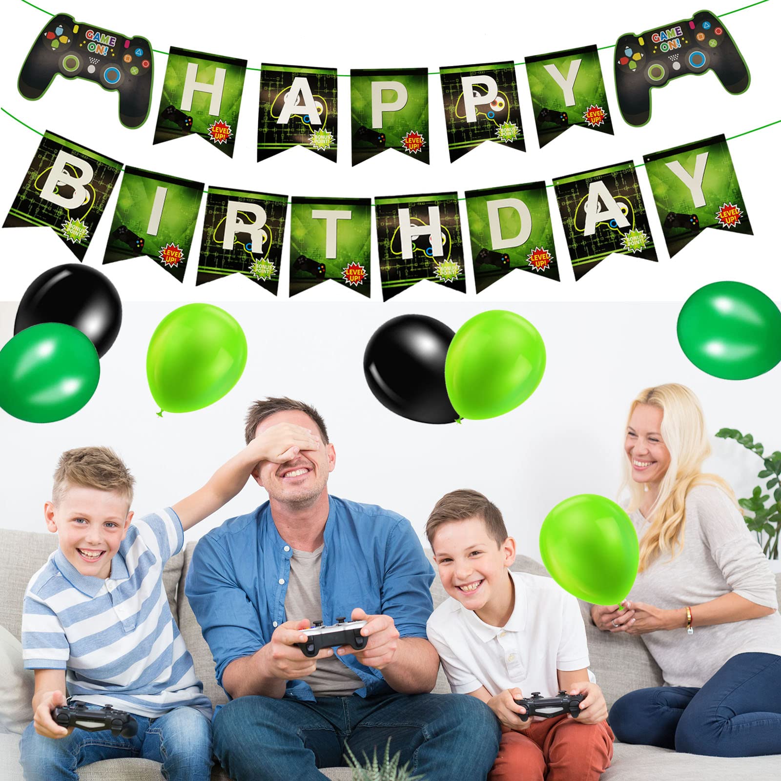 Pixel ballonnen, verjaardagsdecoratie 8 jaar, Pixel Happy Birthday