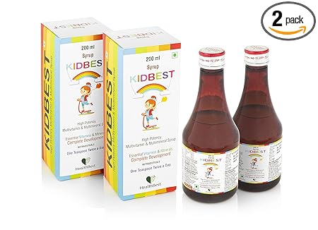 HealthBest Kidbest Multivitamin & Multimineral Syrup for Kids with Pencils | Zinc | Iodine | Vitamin A, C & E | 200 ML | With a Box of Eco Friendly Pencils (Pack of 2)