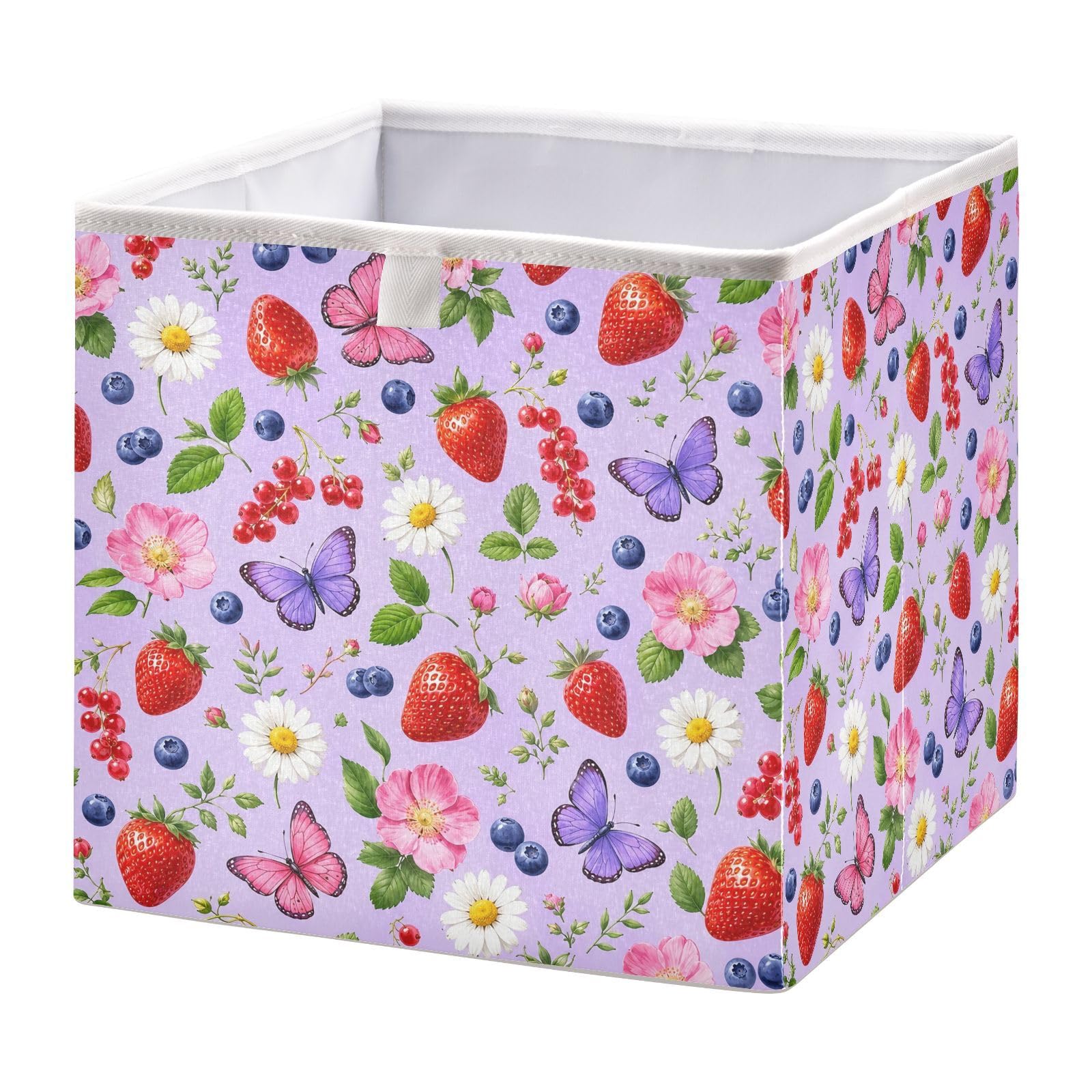Ewusp Strawberry Flowers Cube Storage Boxes 28x28 cm Foldable Closet Organiser Bin Holiday Basket Baby Basket for Nursery Bedroom Office
