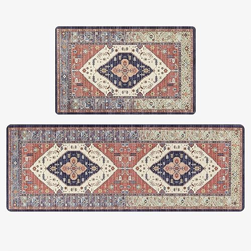 Pauwer Anti Fatigue Kitchen Mats for Floor 2 Piece Set, Cushioned Memory Foam Kitchen Rug, Non Slip Kitchen Runner Rug Carpet, Waterproof Kitchen Sink Area Rug Comfort Standing Mat for Kitchen Laundry