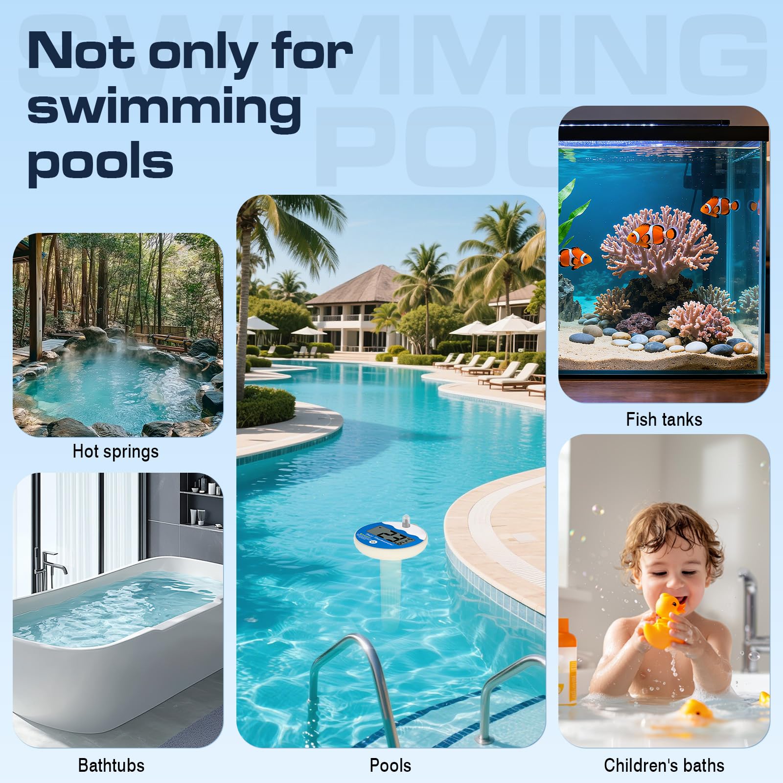 Thermomètre Piscine Connecté Sans Fil IP68, Thermomètre Piscine Connecté avec Récepteur Radio LCD, Portée jusqu'à 100m, Thermometre Piscines avec Température Intérieure/Extérieure et Humidité