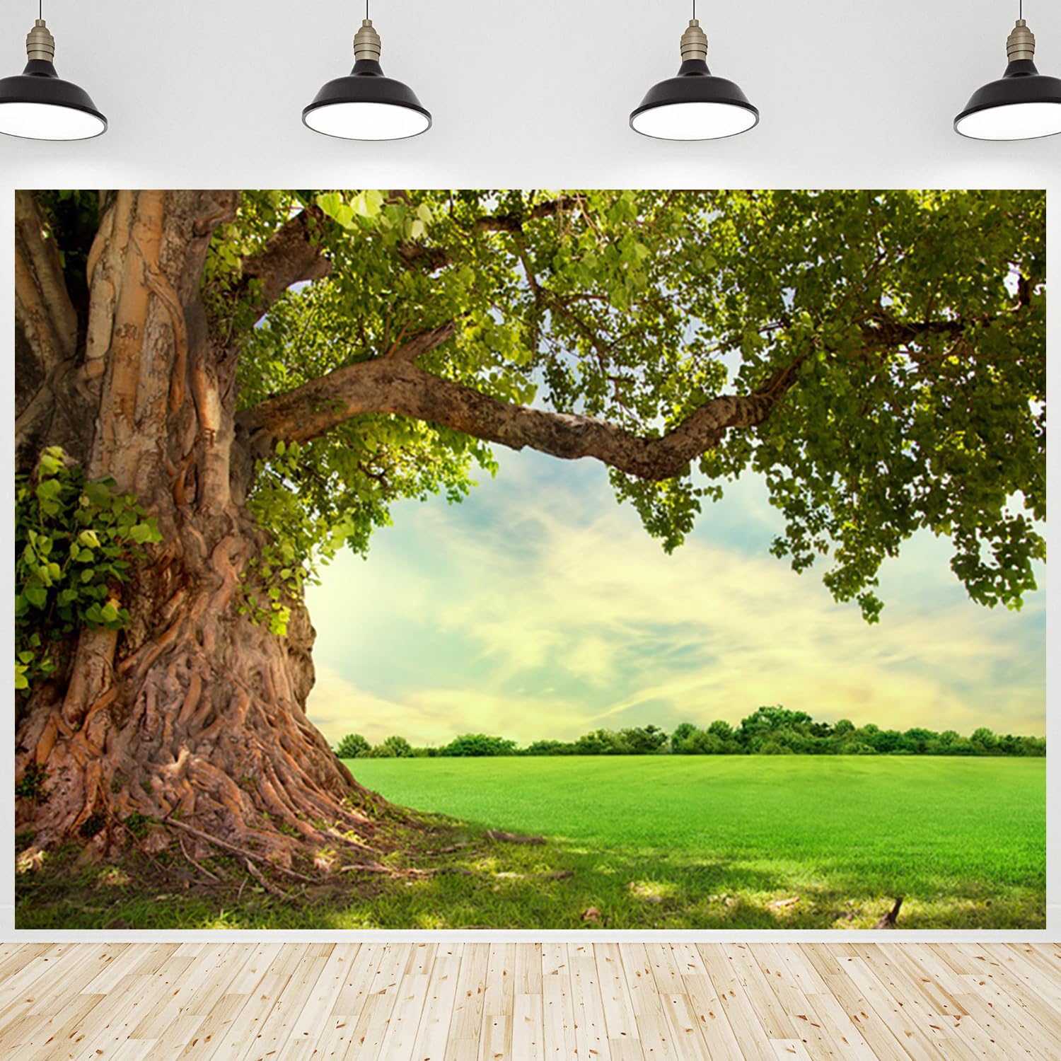 CRTPOD Spring Backdrop Green Old Trees Park Grassland Nature Scenery Photography Background for Outdoor Portraits Party Decorations Banner Wallpaper