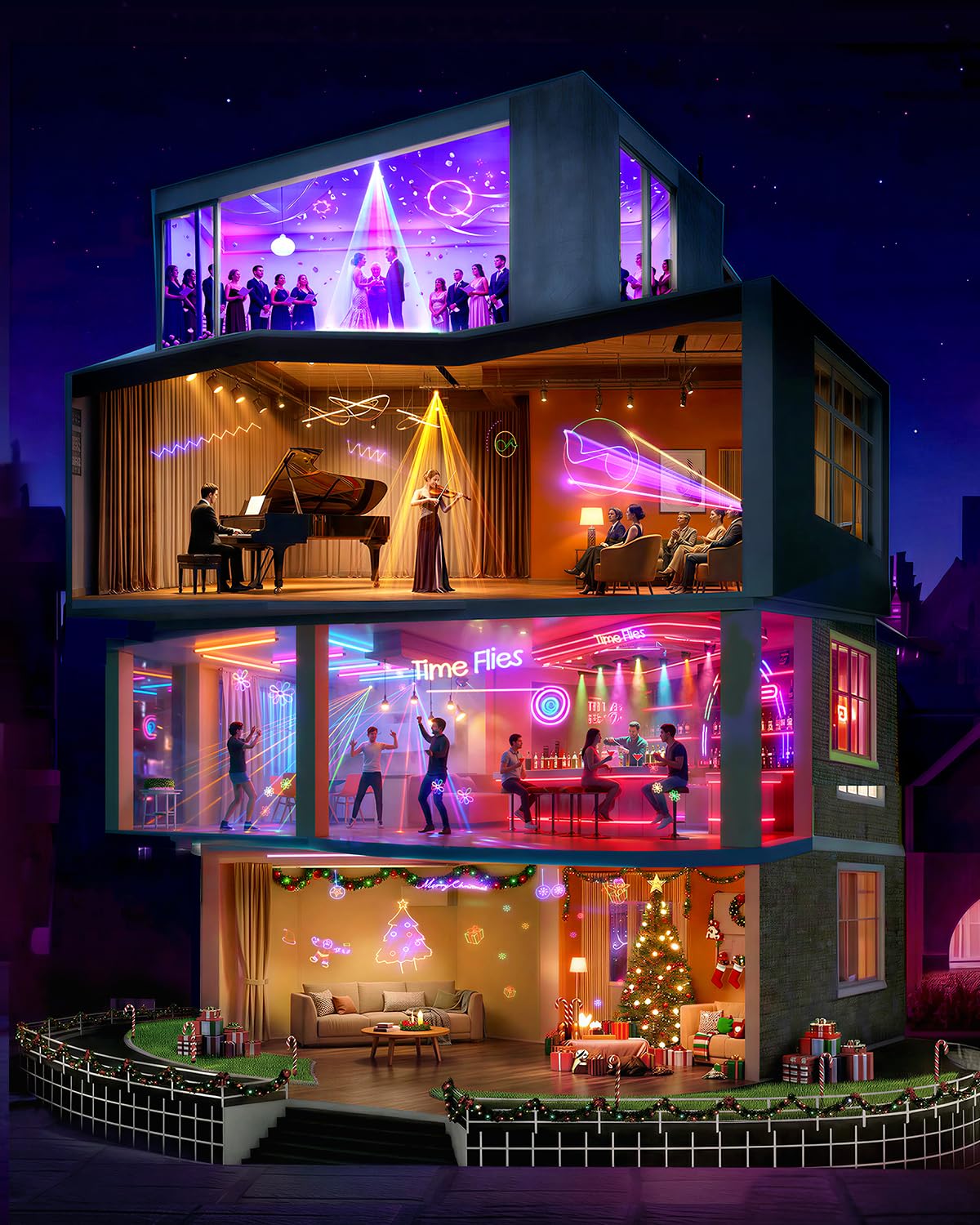 KeoBin Discolicht mit Bluetooth App, 3D DIY Animation DJ Licht DMX512 | Individuelle Muster & Texte, 600+ Effekte, DMX512, Musiksteuerung, Fernbedienung, Master-Slave, Party & Club