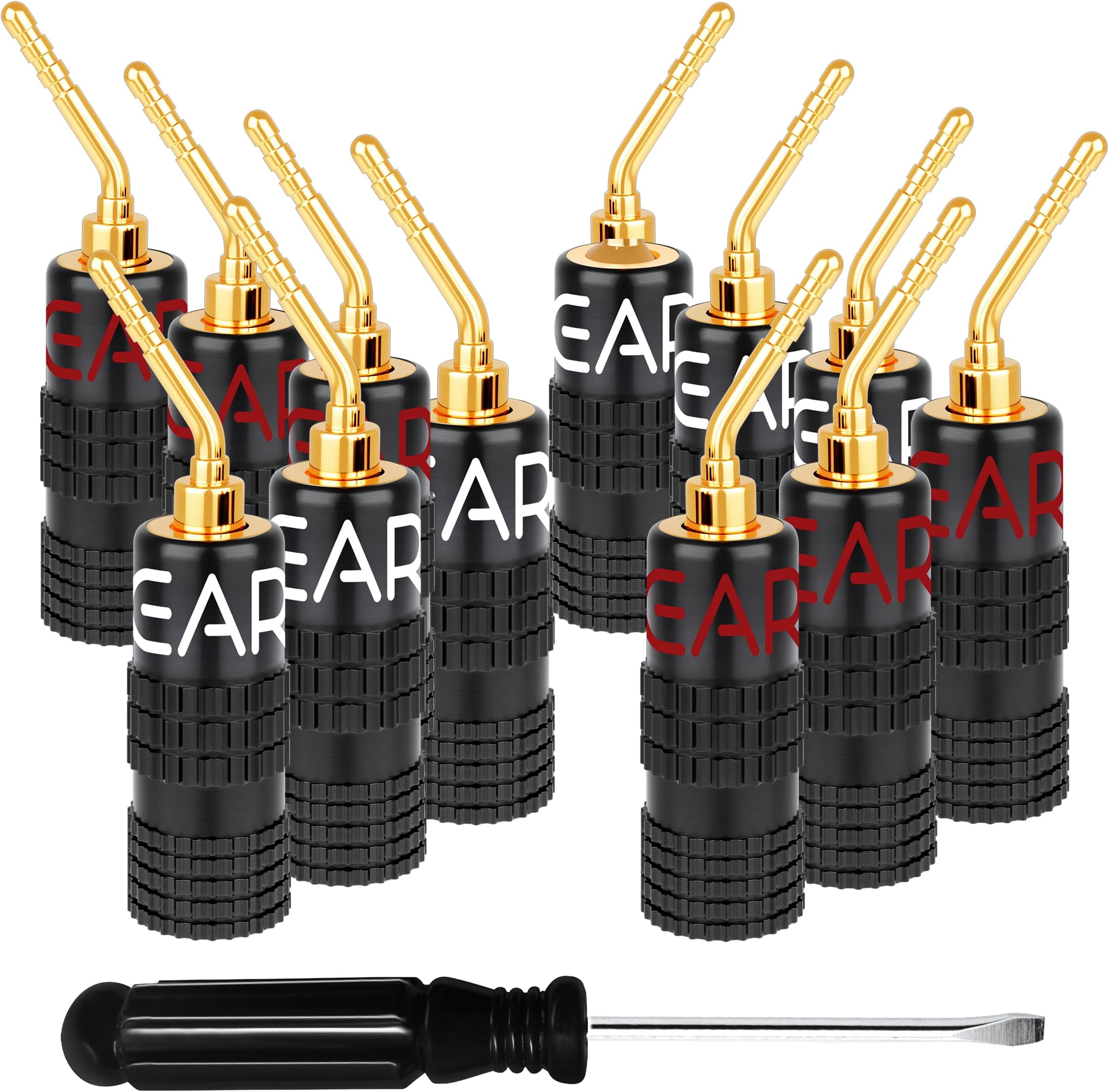 GearIT Pin Banana Plugs for Speaker Wire (6 Pairs, 12 Pieces), 2mm Pin Plug Screw Type, 24K Gold Plated Connectors (Support 12 AWG to 20 AWG Wires)