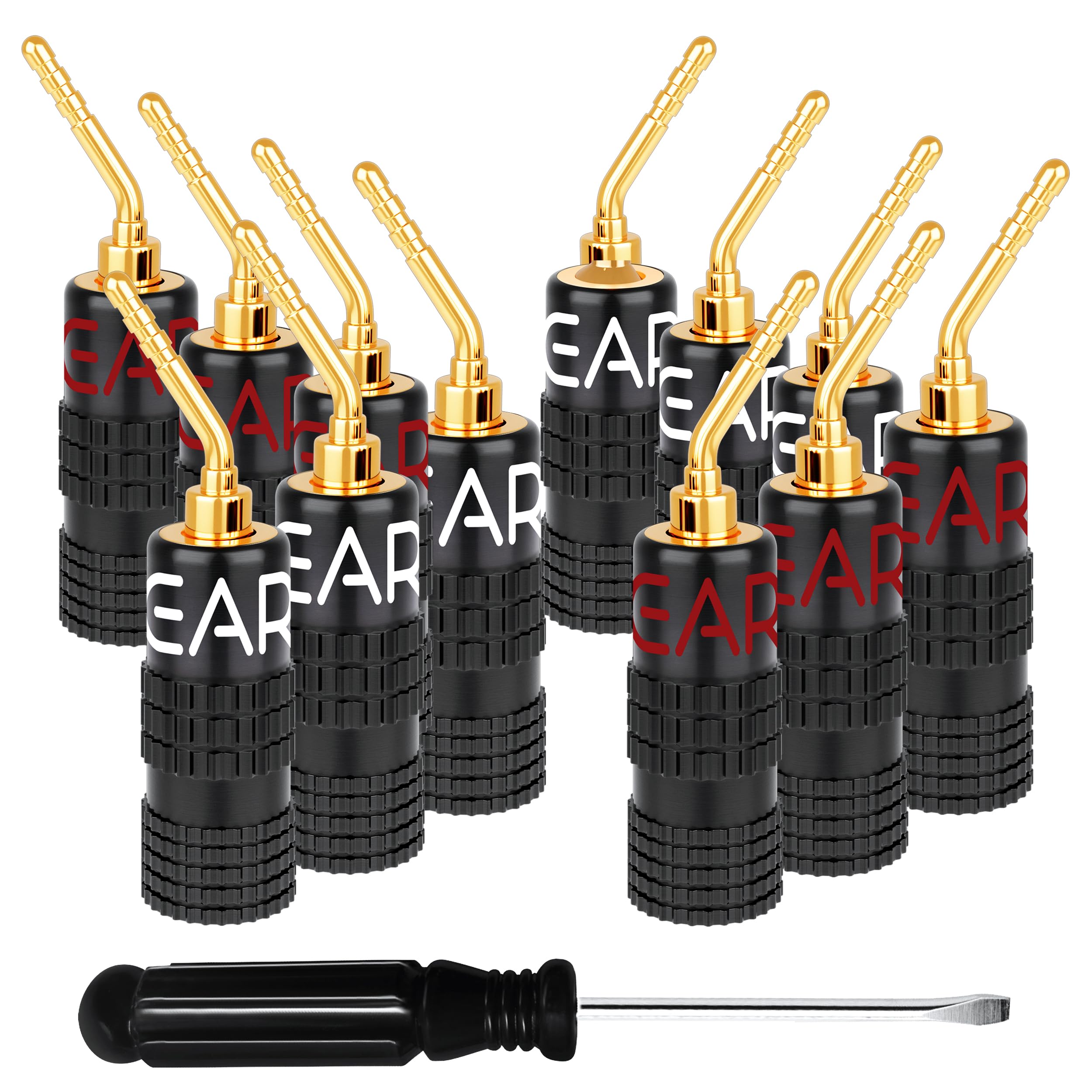 GearIT Pin Banana Plugs for Speaker Wire (6 Pairs, 12 Pieces), 2mm Pin Plug Screw Type, 24K Gold Plated Connectors (Support 12 AWG to 20 AWG Wires)
