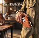 amazon basics Premium Vegan Leather Back Cover with Card Holder and Integrated Mobile Stand for iPhone 16 Pro Max – Slim Shockproof Wallet Case with Geometric Stitching [Tan] gallery image