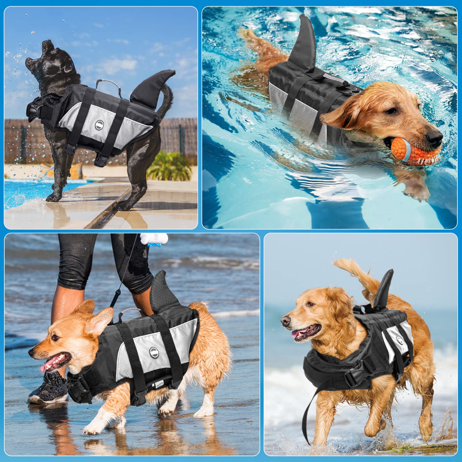 Nobleza - Chaleco Salvavidas para Perros con Aleta De TiburóN, Flotador Perro con Tiras Reflectantes, Chaleco de Natación para Perro con Asa y Alta Flotabilidad para Nadar, Surf, Navegar, Gris(L)