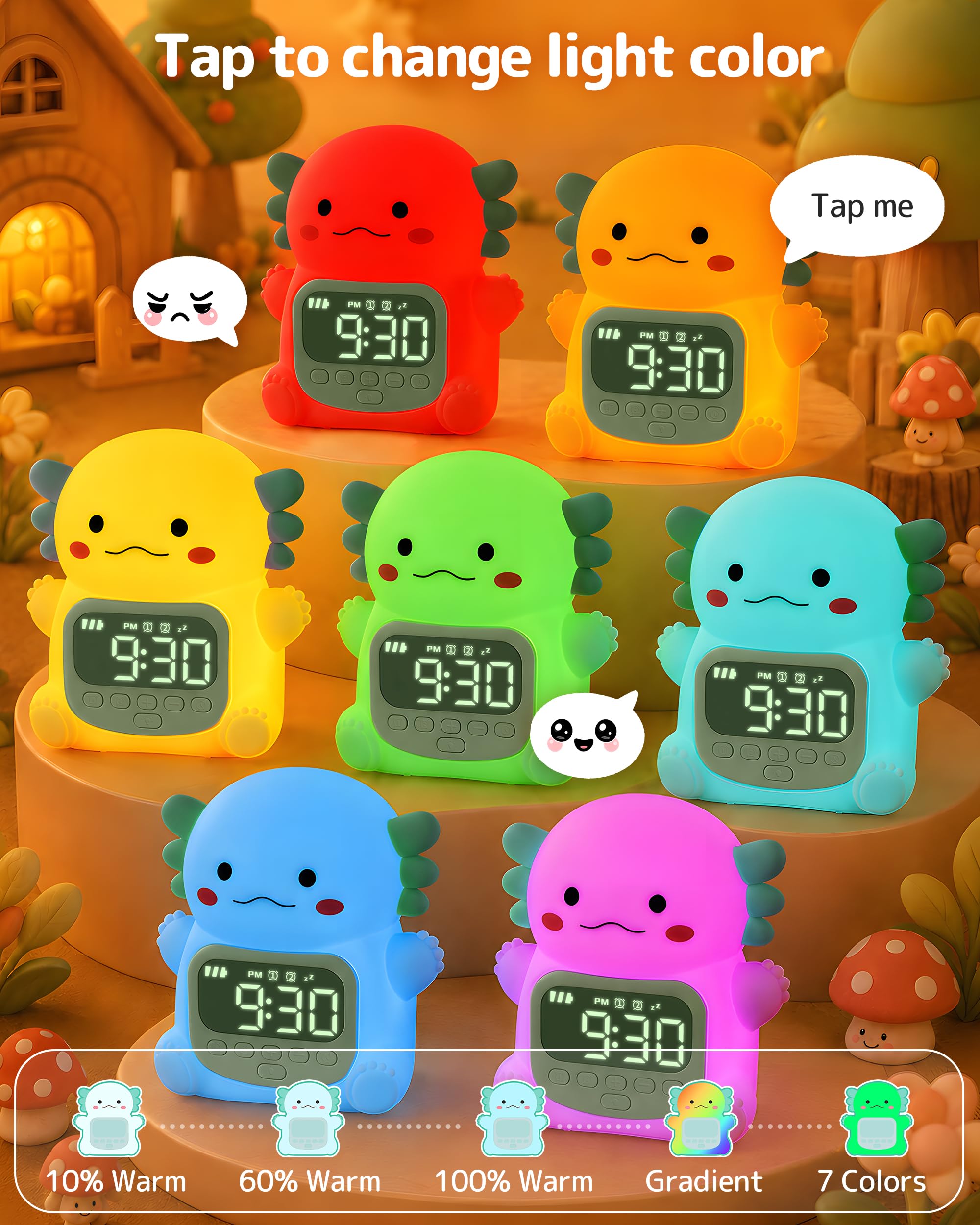 Amazon.com: Yiliaw Axolotl Alarm Clock with RGB Night Light for