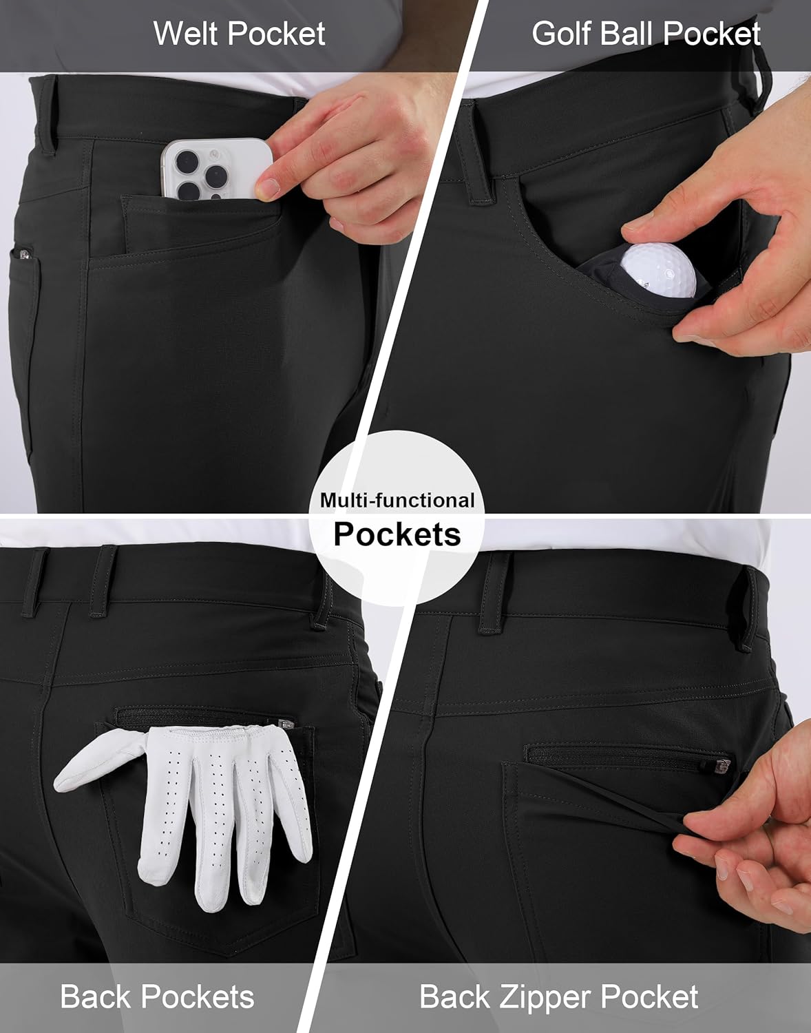 Mens Golf Pants Stretch 5 Pocket Classic Fit 30"/32"/34" Quick Dry Water-Resistant Dress Casual Work Trousers - Image 5