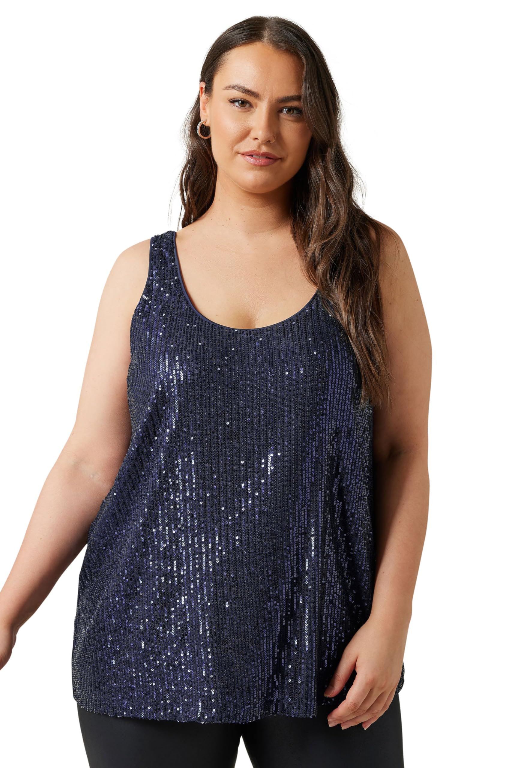Evans Women's Blue Plus Navy Sequin Embellished Vest Top Size 26-28