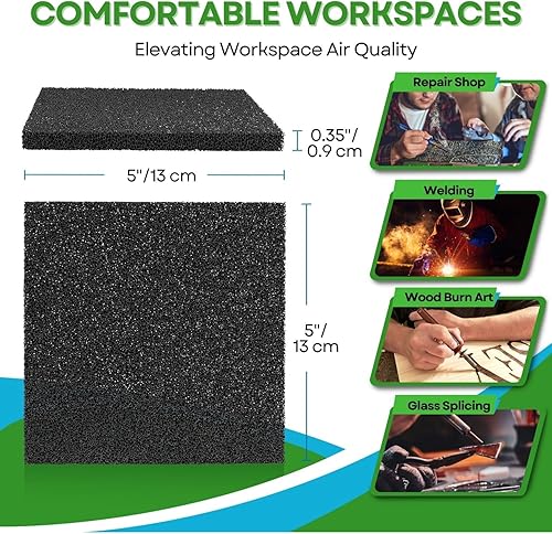 Miniatura 5 de Flexzion Juego de 5 filtros de carbón activado para extractor de humos de soldadura  Repuesto de filtro de humo de ventilador cuadrado, compatible