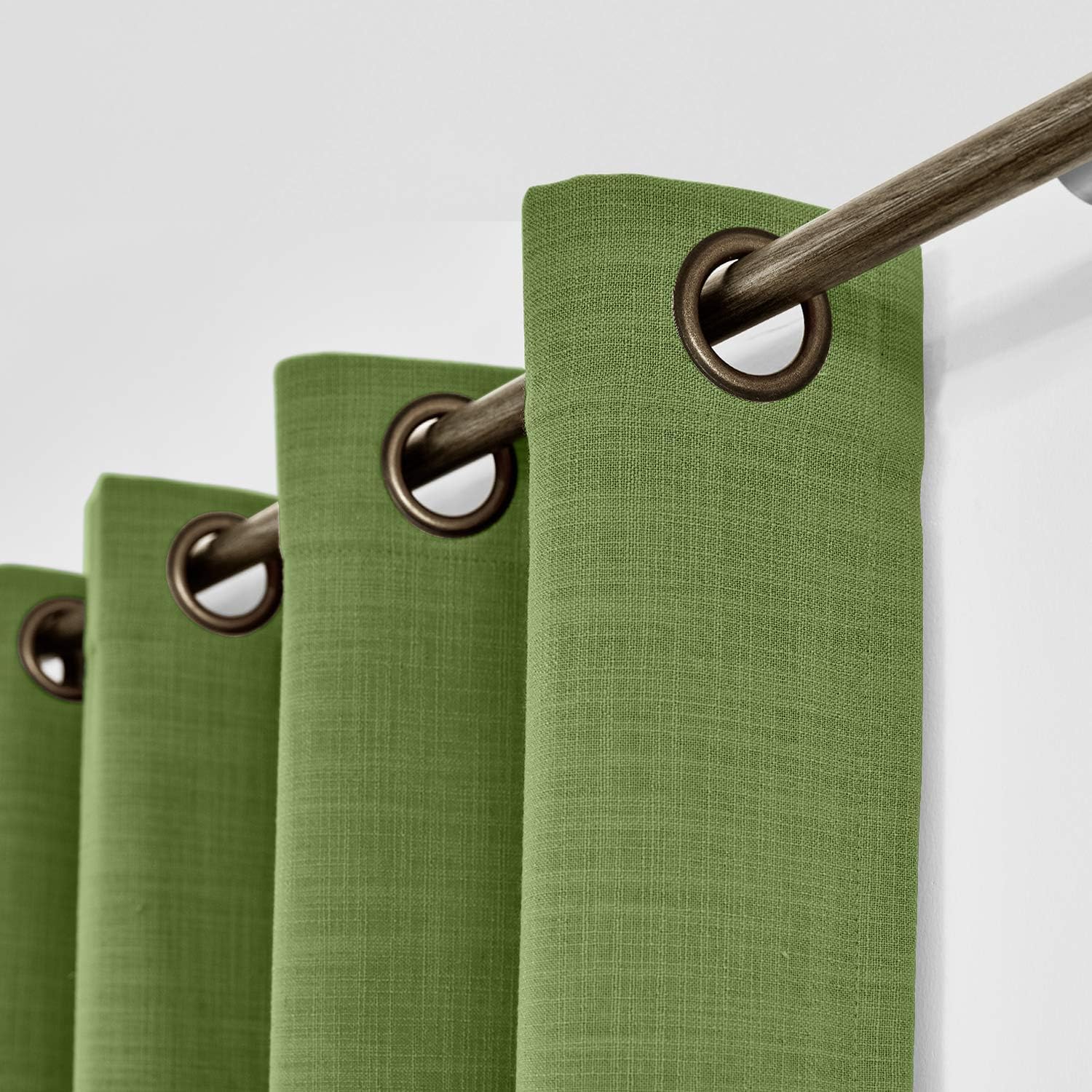 ChadMade 50W x 102L Inch Green Faux Linen Curtain Drapes with Blackout Lining, Room Darkening Antique Bronze Grommet Curtain for Sliding Glass Door Patio Door Living Room (1 Panel)