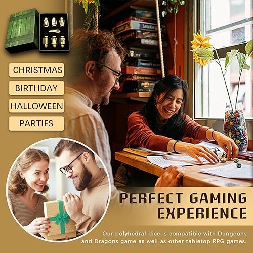 Miniatura 7 de ZHOORQI D6 - Juego de dados de bala, dados de metal DND, dados de pistola ZHOORQI D6, regalos para Dungeons and Dragons, RPG (7-Bronze)