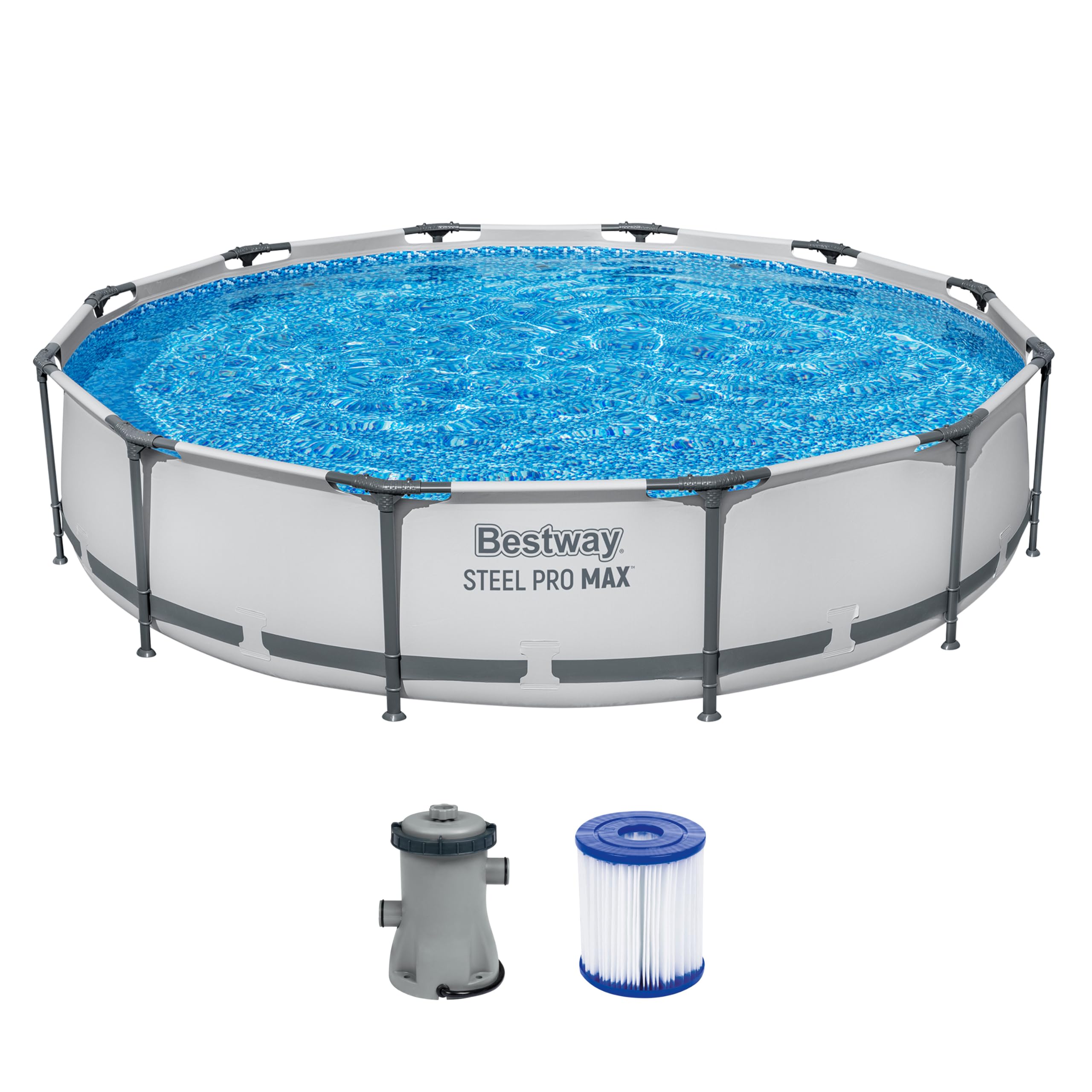 Bestway Steel Pro MAX Frame Pool-Set | mit Filterpumpe Ø 366 x 76 cm, lichtgrau, rund