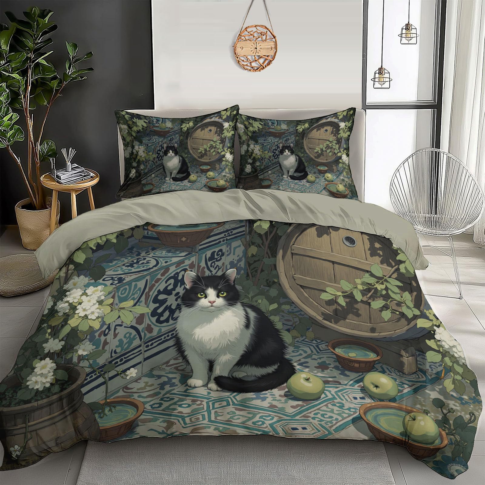 Housse de couette 220x240 cm chats style anime avec ses 2 taies 65x65