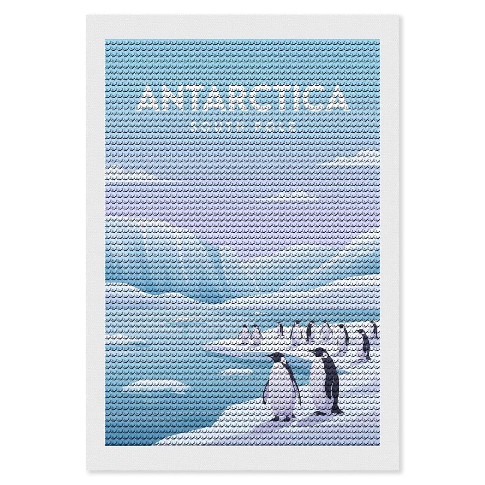 Junmoney Antarctica South Pole Penguins Diamond Painting Kit 8"x12", Easy Handmade Project, Easy to Enjoy, Aesthetic Room Decor, Christmas Gift