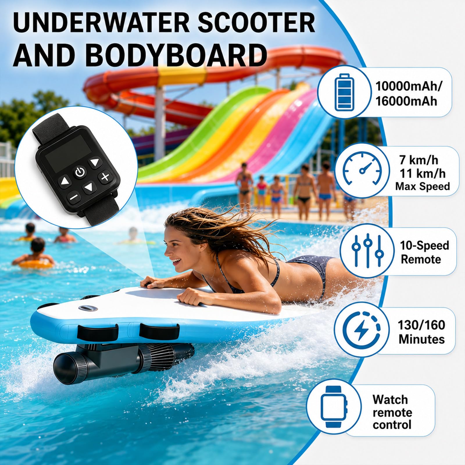 Tabla de Surf Eléctrica Y Scooter Subacuático 2 En 1, Tabla de Bodyboard Inflable para Adultos, Motor Sup 500w/700w, 3-7 Km/H, 40-130 Min, Modo Dual para Principiantes Y Profesionales 500W10A