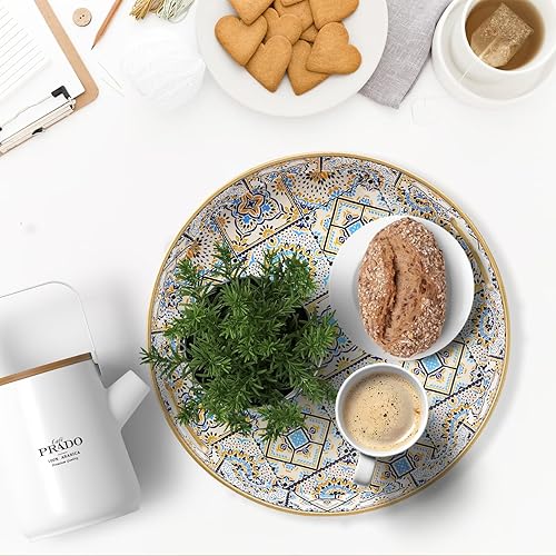 Miniatura 2 de Bandejas redondas de plástico decorativas bohemias de 13 pulgadas con asas para sala de estar, mesa de café, otomana, baño, cocina