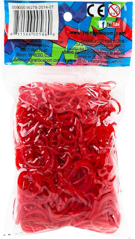 Colección Rainbow Loom® Jelly: bandas de goma rojas con 24 clips en forma de C (600 unidades)