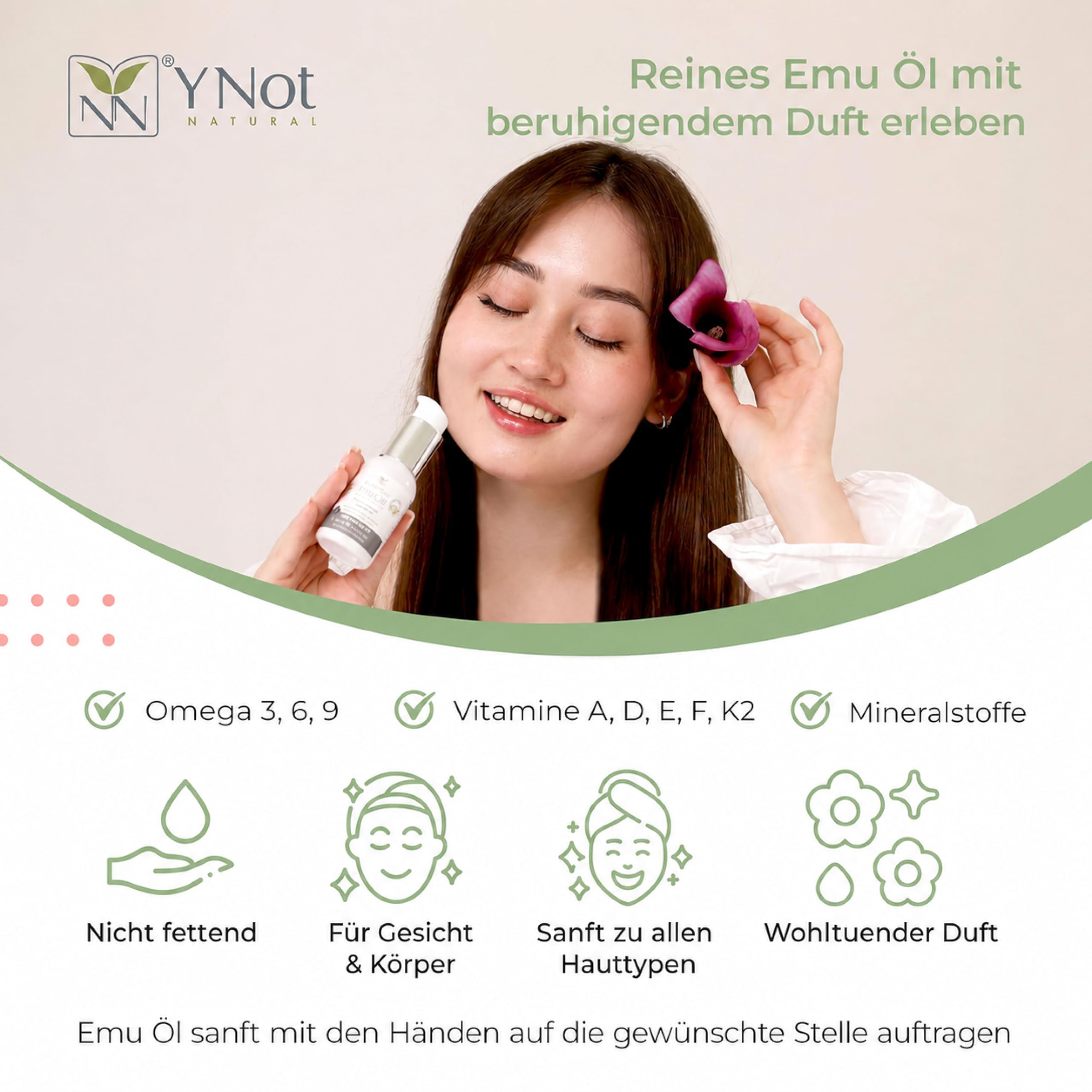 Y Not Natural Emu Öl Ohne Duft, 1er Pack (1 x 200 ml) | Reines australisches Emuöl, reich an Omega 3, 6, 7 und 9, feuchtigkeitsspendend für trockene Haut, Gesicht und Körper, vegan