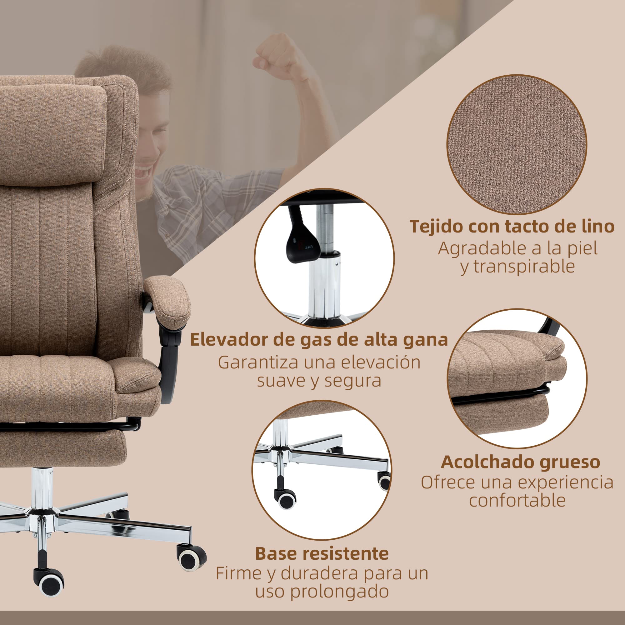Vinsetto Silla de Masaje con 6 Puntos Masaje Altura Ajustable Marrón | Silla de Oficina Giratoria, Silla de Escritorio Reclinable, Control Remoto, Reposapiés, Reposacabezas