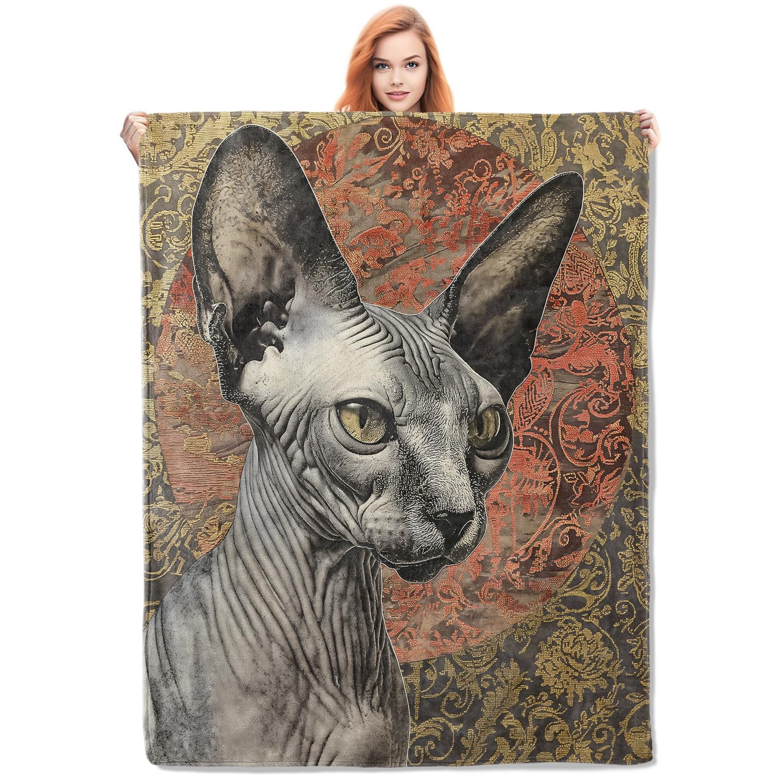 Couverture polaire chat Sphynx grand plaid lit canapé amoureux animaux