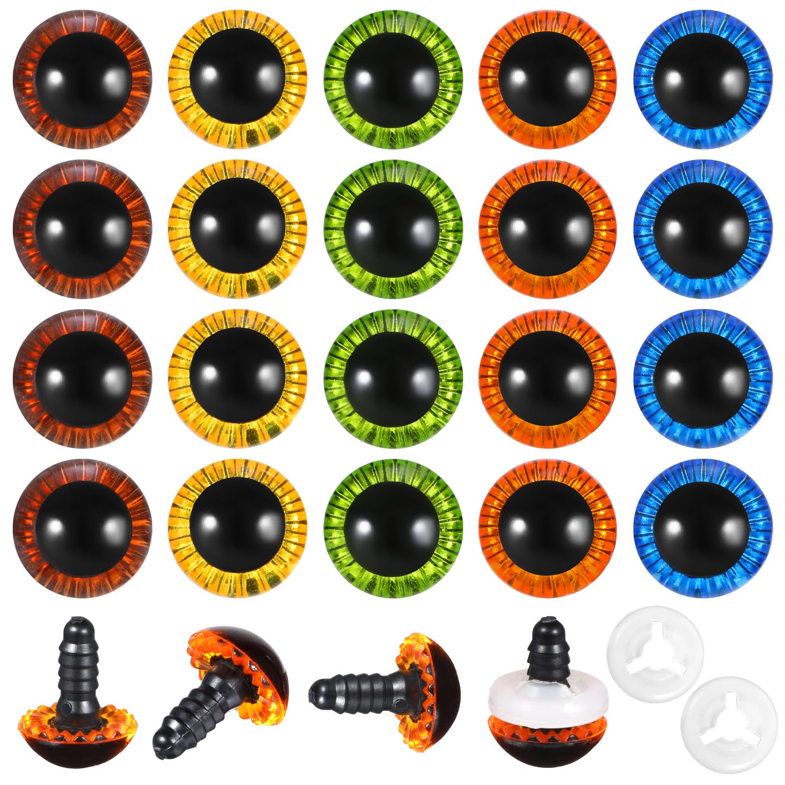 BOHUIZ 20 Pcs 15mm Colored Crochet Eyes, Eyes for Crochet Animals, Safety Eye with Washers Glitter Safety Eye for Crocheting Animal Plush Stuffed Animals DIY Stuffed Toy and Halloween Decorations