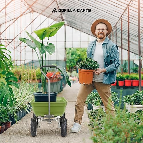 Vista 24 de Gorilla Carts - Carro de jardín de polietileno resistente, para patio, mango convertible 2 en 1, capacidad de 1200 libras, modelo GOR6PS