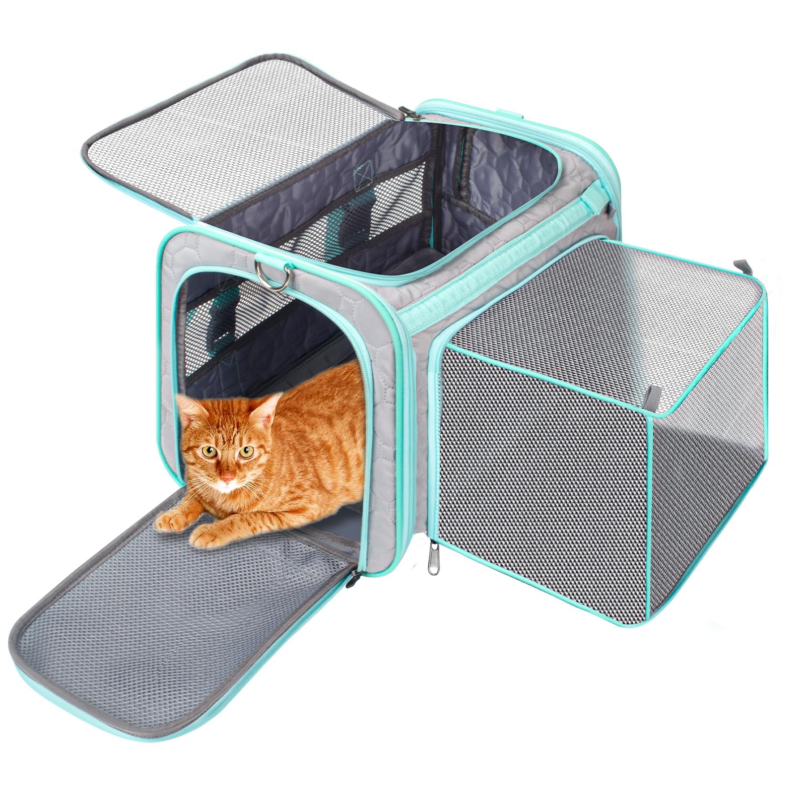 Cat Carrier Fits Small to Medium Pets, Airline Approved Dog Carrier, Outer Collapsible Expandable Soft Sided Pet Carrier for Safety & Convenience, with Comfortable Pads，Waterproof Cat Bag Up to 15lbs