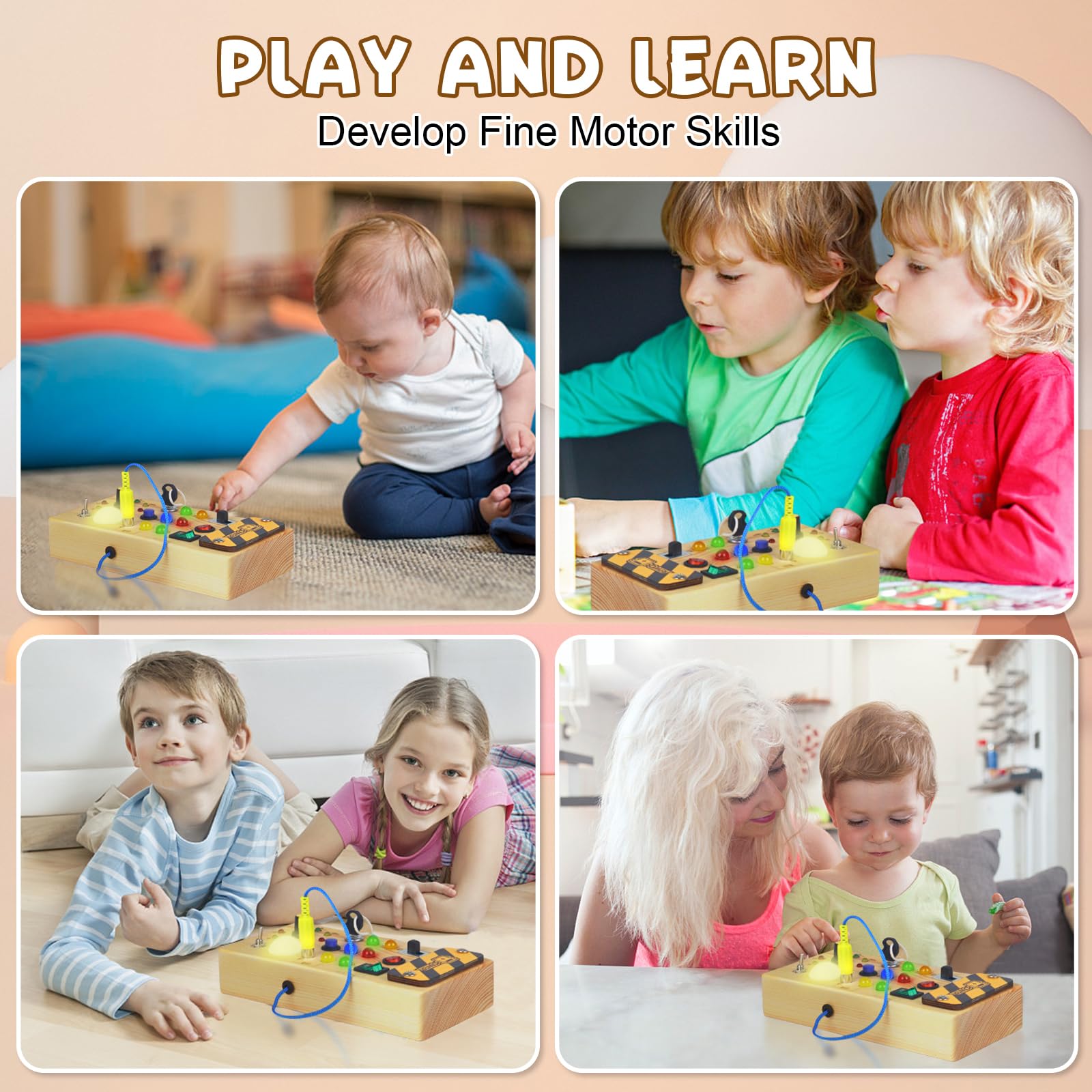 Busy Board Avec Lumière LED Pour Enfants 1-7 Ans | Tableau Sensoriel Avec 12 LEDs, 6 Interrupteurs | Bleu Tableau Activités Sensoriel éducatif