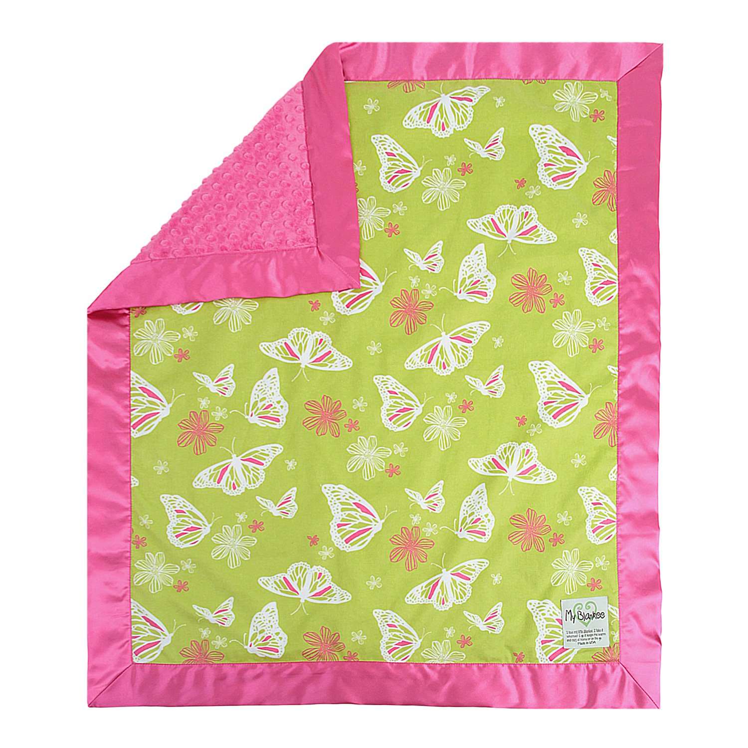 My Blankee Butterfly Lime Green Cotton Blanket, Minky Dot
