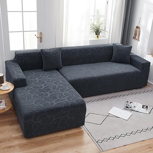 Miniatura 4 de ele ELEOPTION Funda para sofá modular, funda universal de tela elástica para sofá, 2 piezas para sofá modular en forma de L, protector de sofá