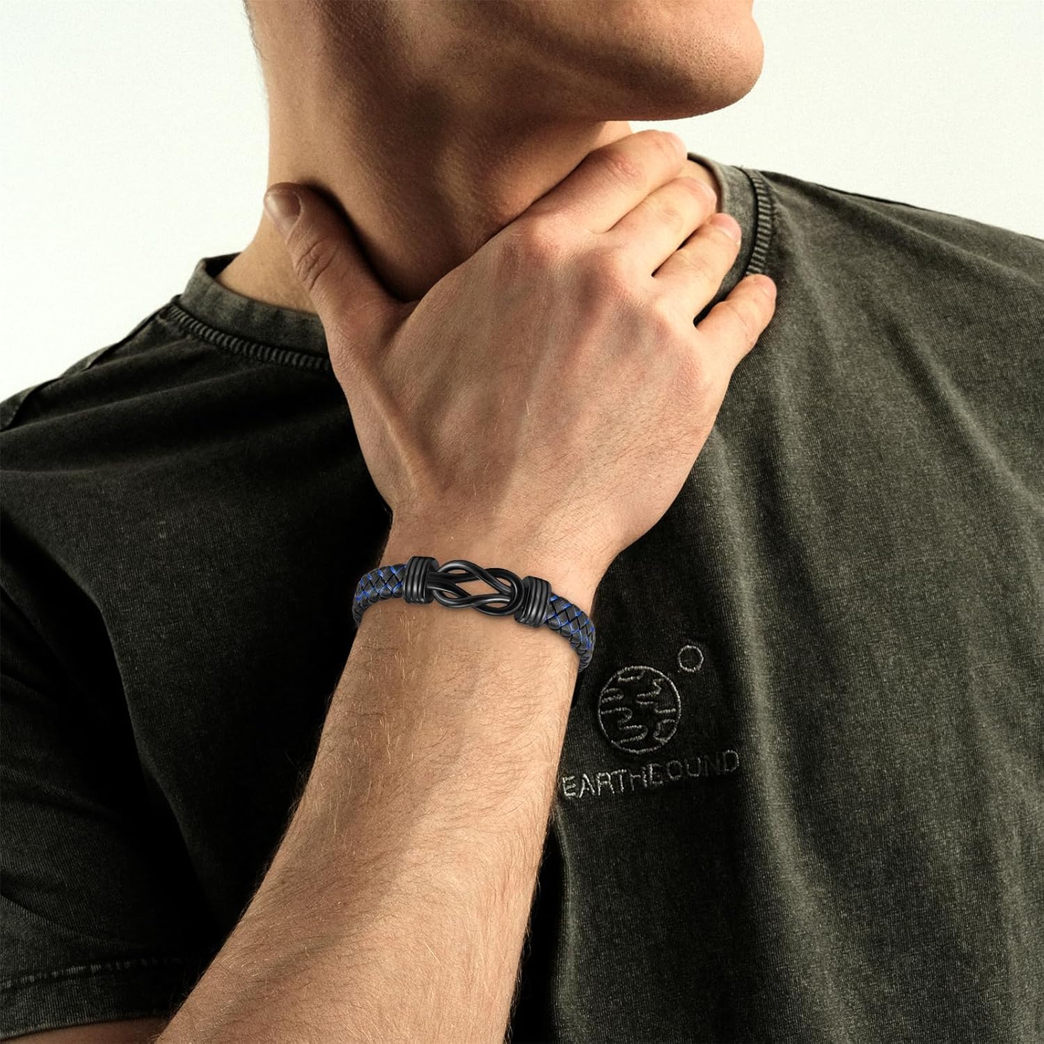 Blue Braided Leather Infinity Knot Bracelet Gifts For Son, To My Son Bracelet With Stainless Steel Adjustable Buckle,Engraved Love You Forever Men's Bracelet For Christmas Birthday Gifts - Image 2