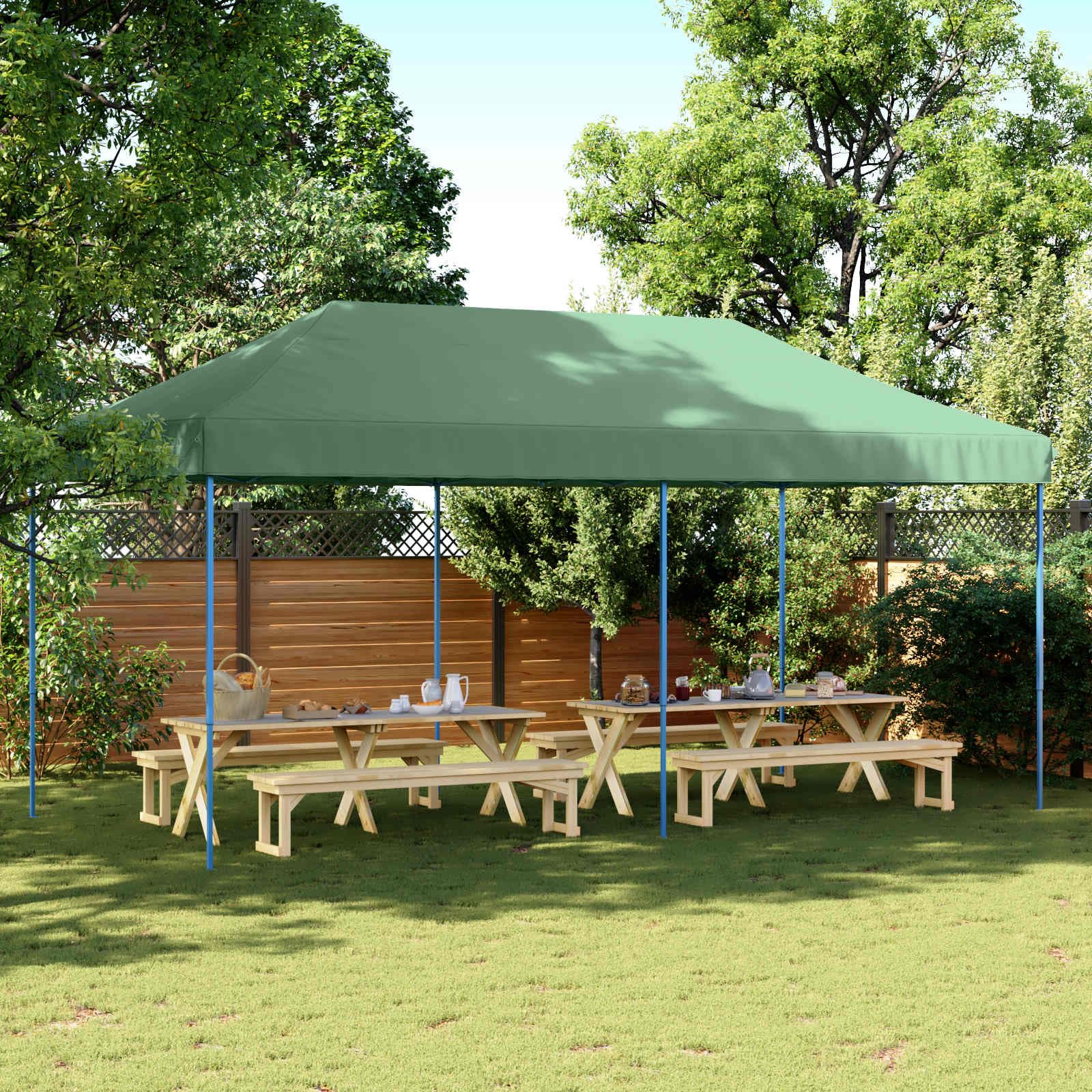Namiot imprezowy, zielony, z tkaniny Oxford, 292 x 580 x 315 cm, składany namiot ogrodowy z dachem wodnym, wiatroszczelny pawilon do użytku na zewnątrz, na kemping, wesele, grillowanie, taras