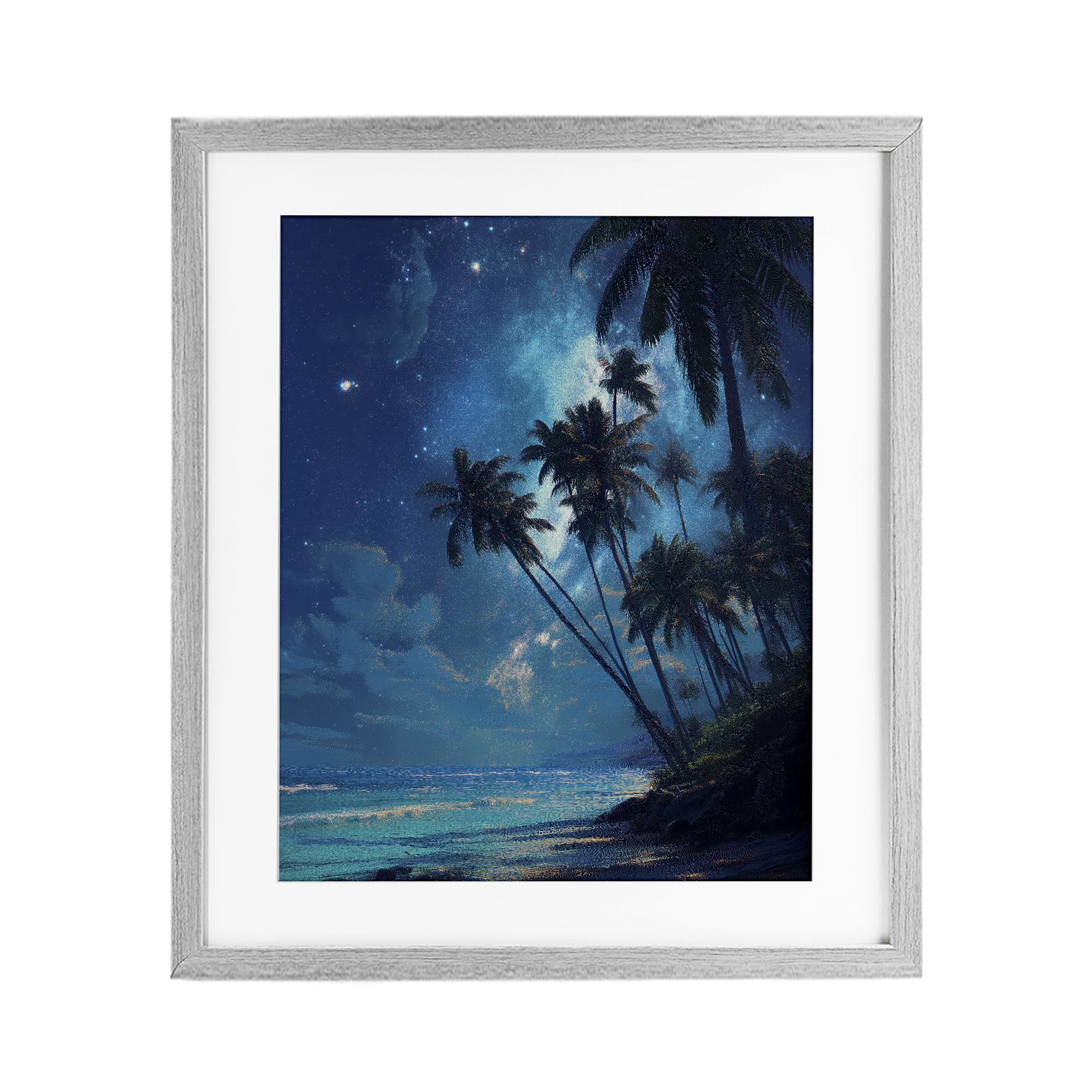 Affiche de palmiers au clair de lune Stupell Industries avec cadre blanc premium