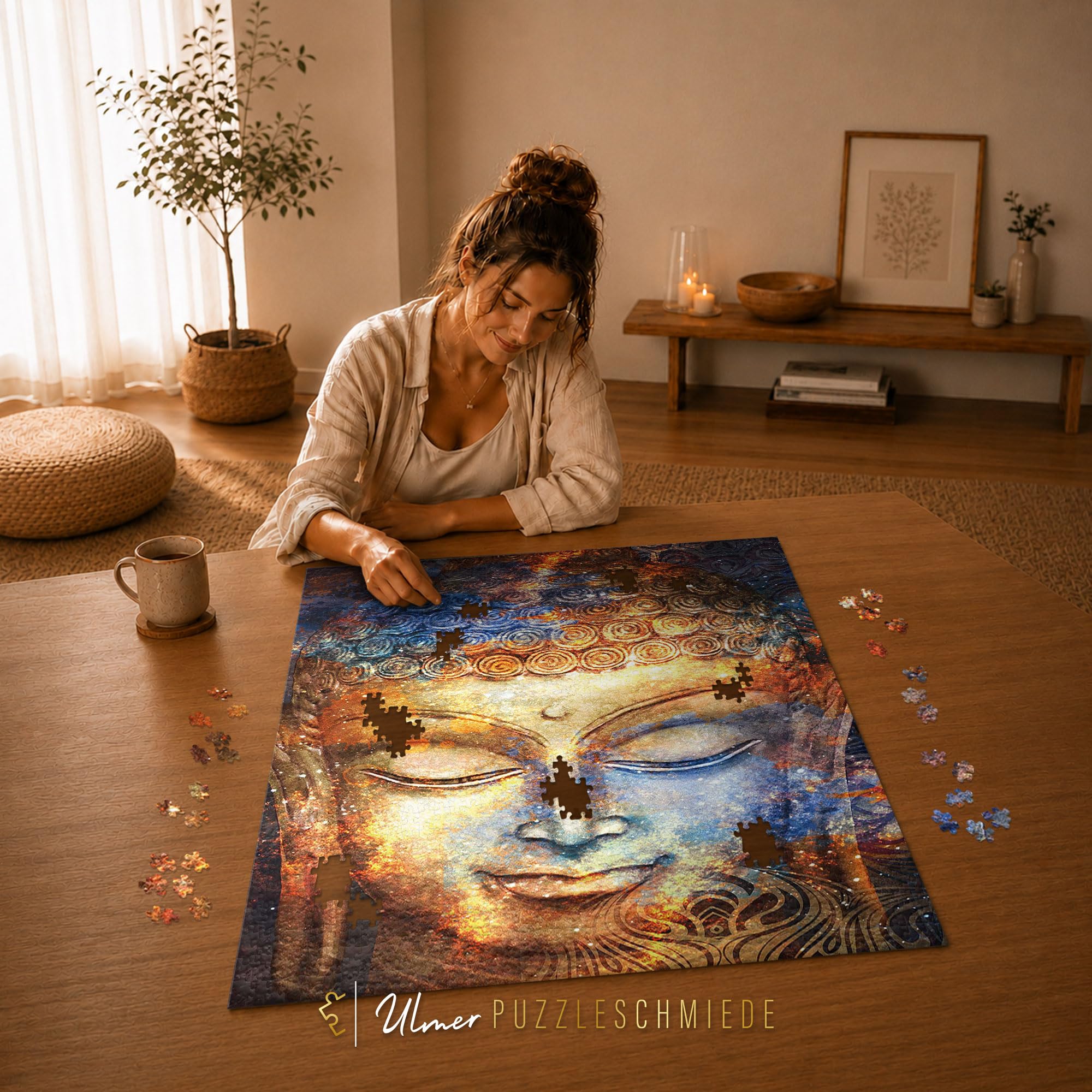 Ulmer Puzzleschmiede - Puzzle Bouddha 2000 Pièces - Art Bouddhiste - Tête de Bouddha en Aquarelle