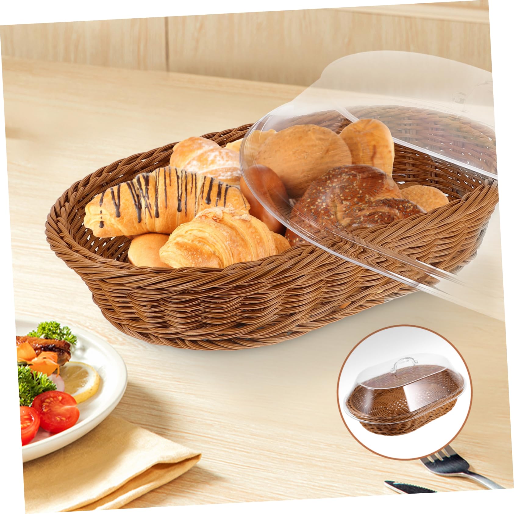 Amazon｜SHOWERORO 蓋付きパンかご 編みバスケット フルーツかご