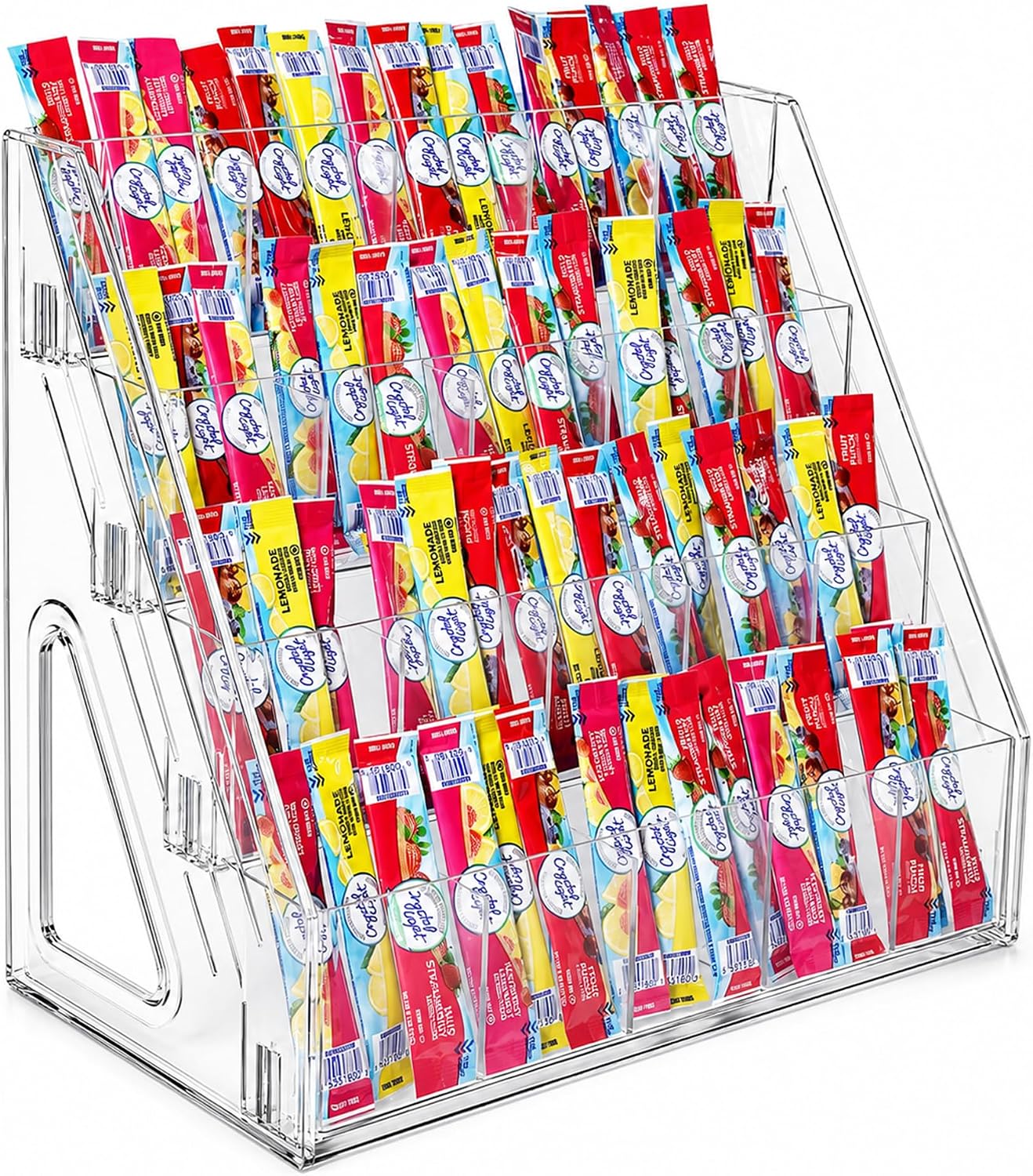 Drink Packet Organizer, 20 Slot Acrylic Powdered Drink Storage Holder, 4 Tier Beverage Packet Organizer Rack for Pantry, Coffee Bar & Office (4 Tier)