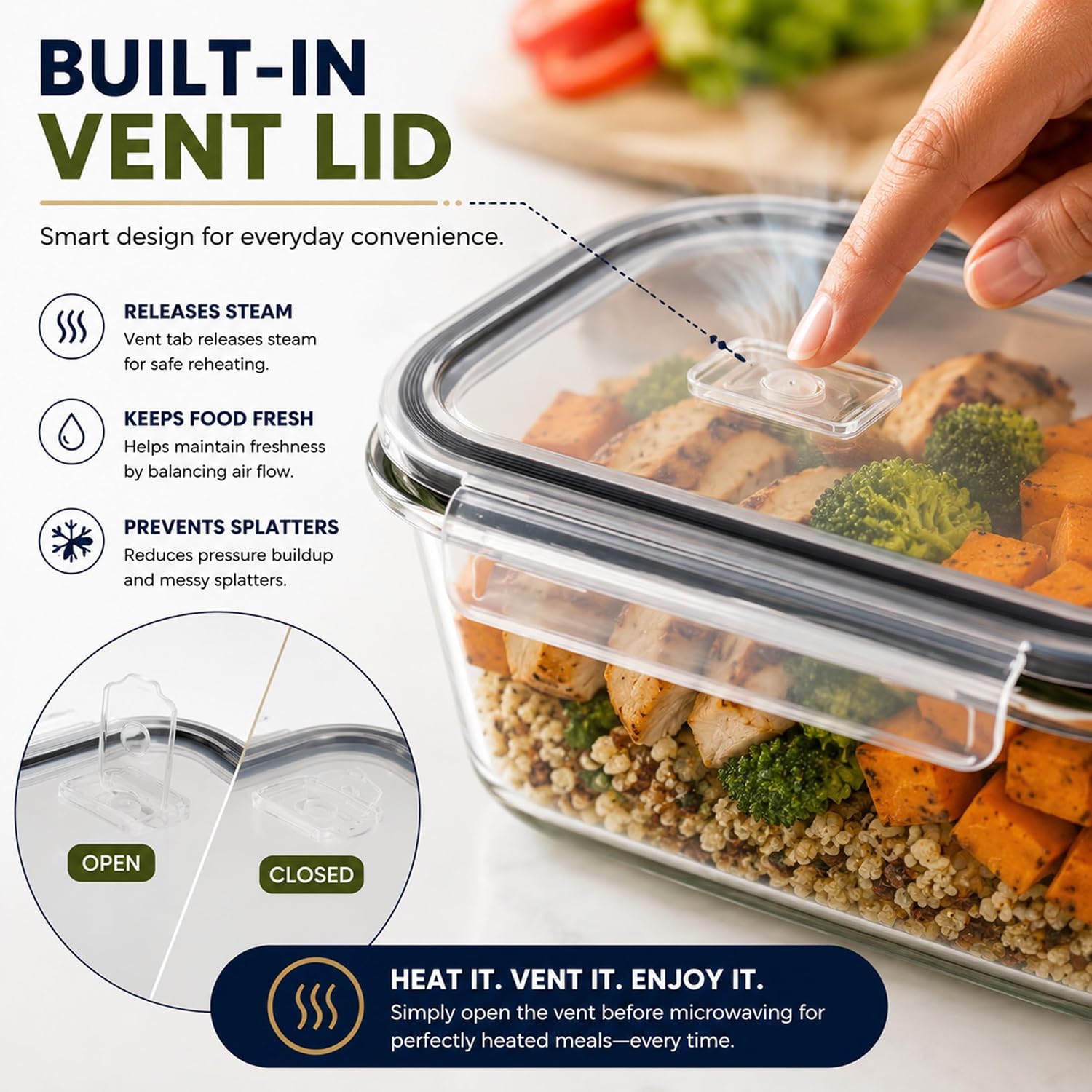 Sorbus Glass Meal Prep Containers, Airtight Lids (4 Rectangular Vented Lid)